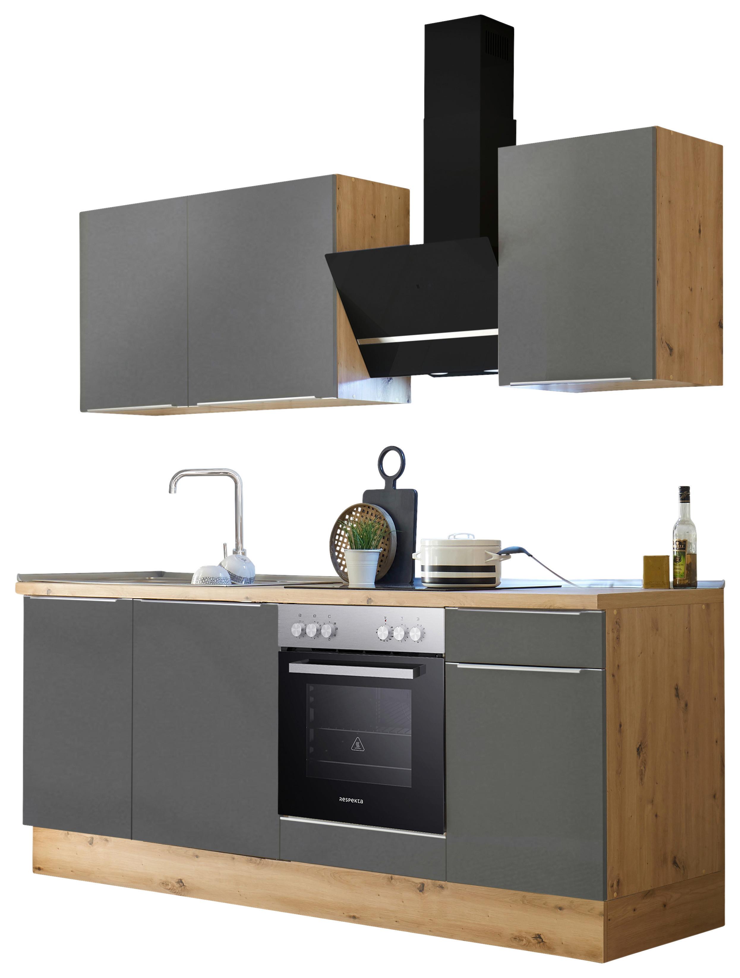 Küchenblock mit Geräten Grau B: ca. 220 cm - Anthrazit/Alufarben, LIFESTYLE, Holzwerkstoff/Kunststoff (220cm) - Respekta