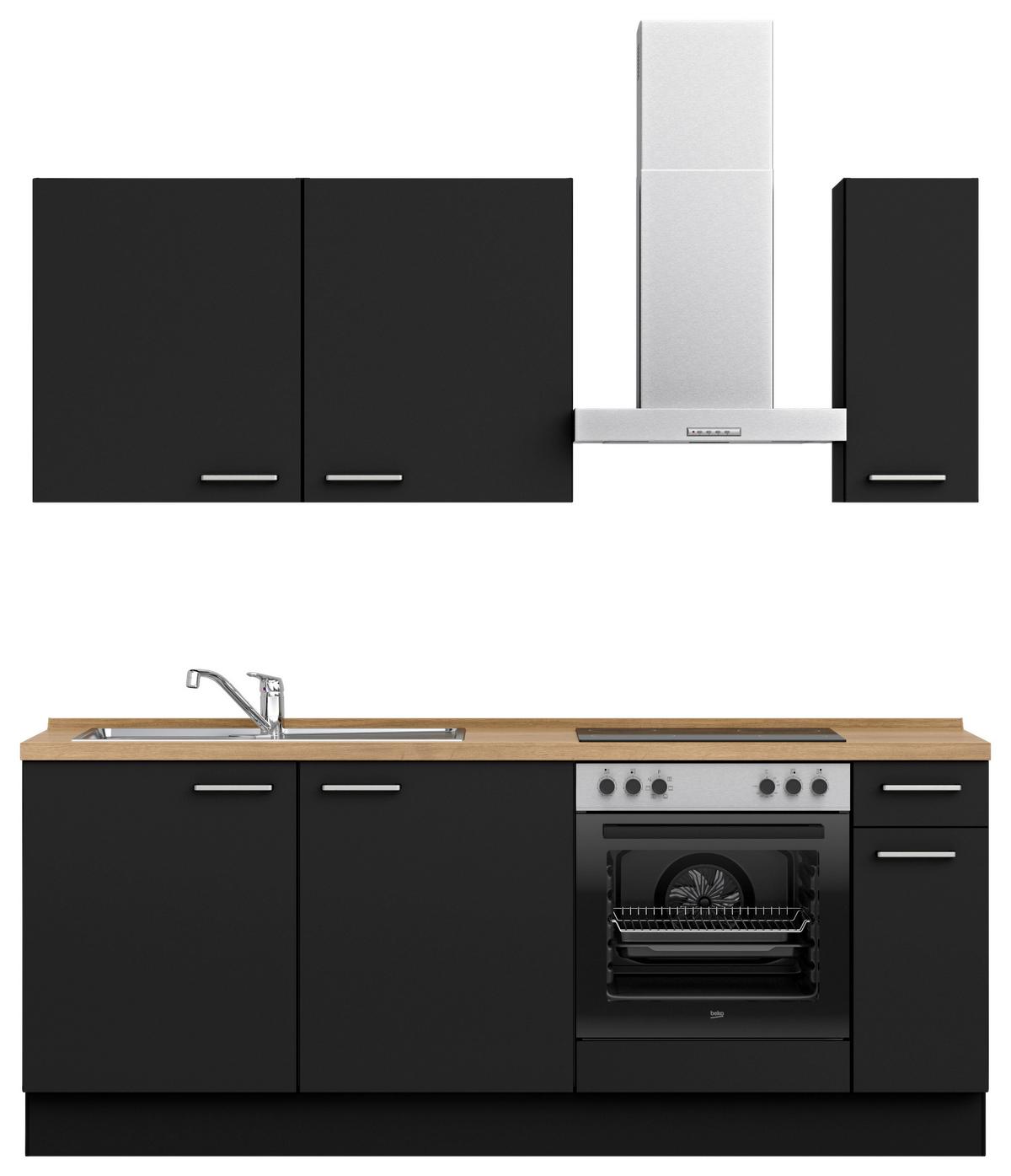 Küchenblock Touch Low m. Geräten Schwarz - Edelstahlfarben/Eichefarben, MODERN, Holzwerkstoff/Metall (210cm) - Nobilia