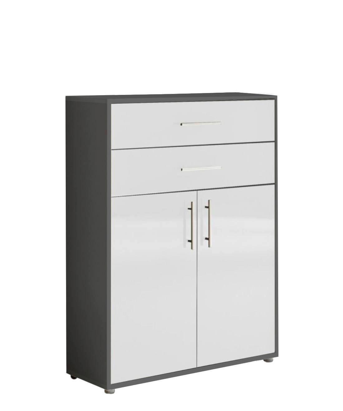 AKTENSCHRANK OFFICE EDITION - Weiß Hochglanz/Anthrazit, LIFESTYLE, Holzwerkstoff (84,4/113,6/33cm) - MID.YOU