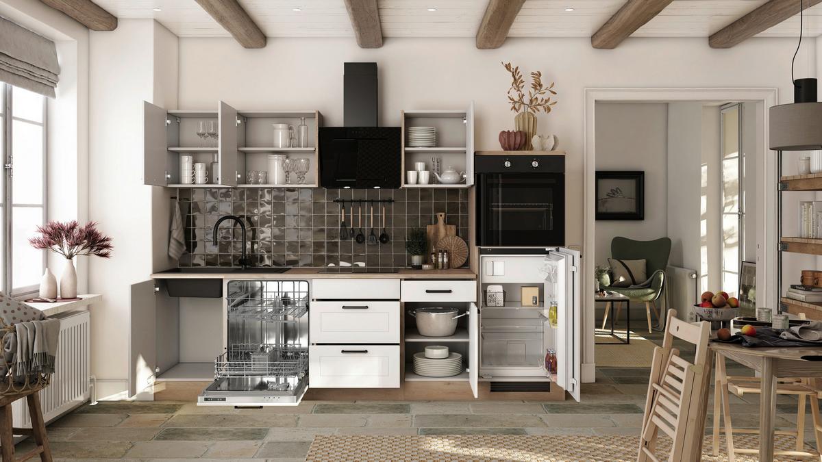 Kuhinjski Blok Brez Aparatov Julia, Bela, Barva Hrasta - črna/barve hrasta, Basics, kovina/leseni material (280cm) - FlexWell