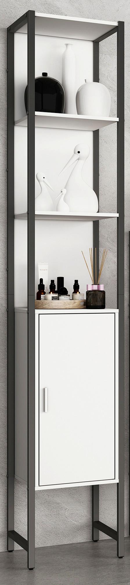 HOCHSCHRANK EDINO - Weiss/Silberfarben, Modern, Holzwerkstoff/Metall (33/185/30cm) - MID.YOU