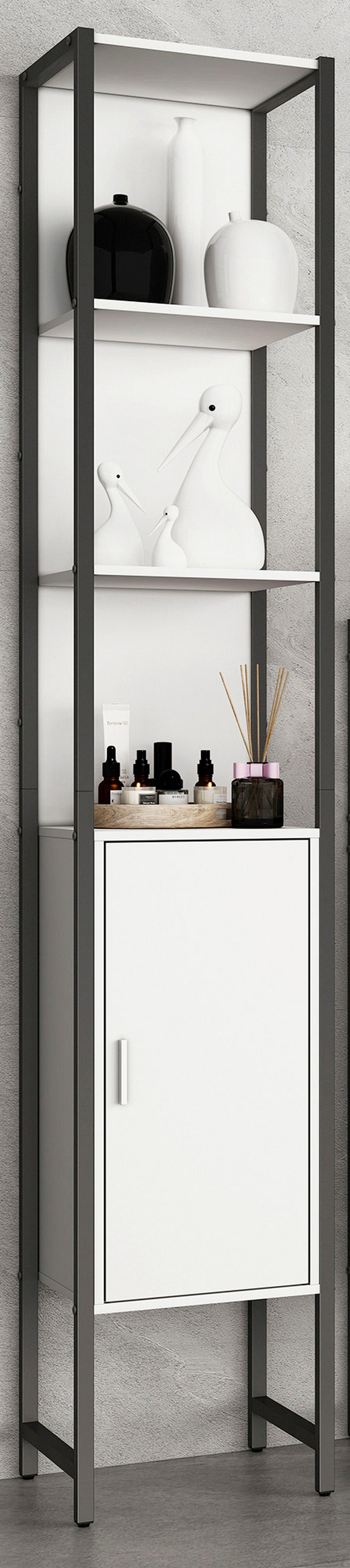 HOCHSCHRANK EDINO - Weiss/Silberfarben, Modern, Holzwerkstoff/Metall (33/185/30cm) - MID.YOU