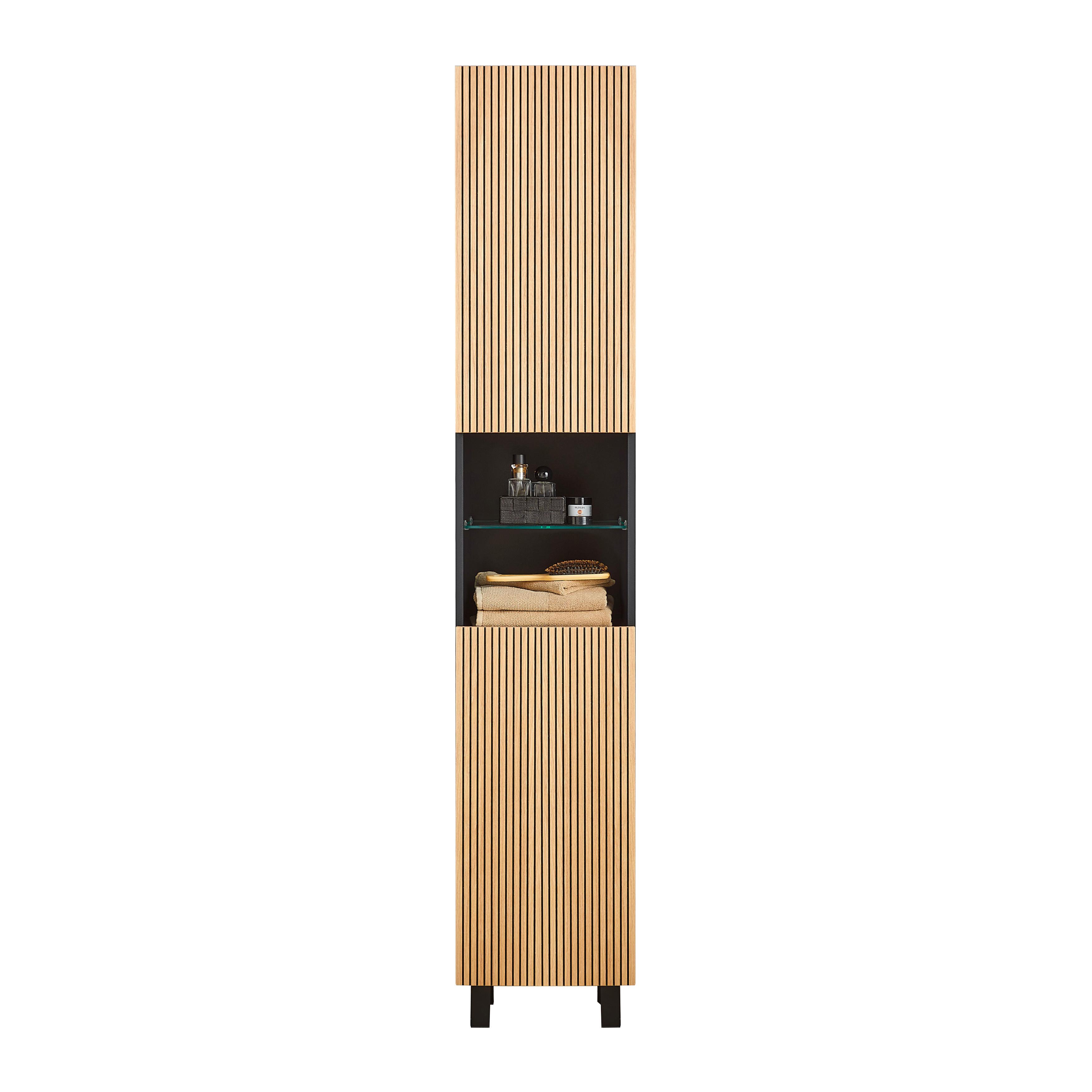 HÖGSKÅP VENEZIA -EXKLUSIV- - svart/ekfärgad, Lifestyle, trämaterial/glas (35/195/32cm) - Mömax