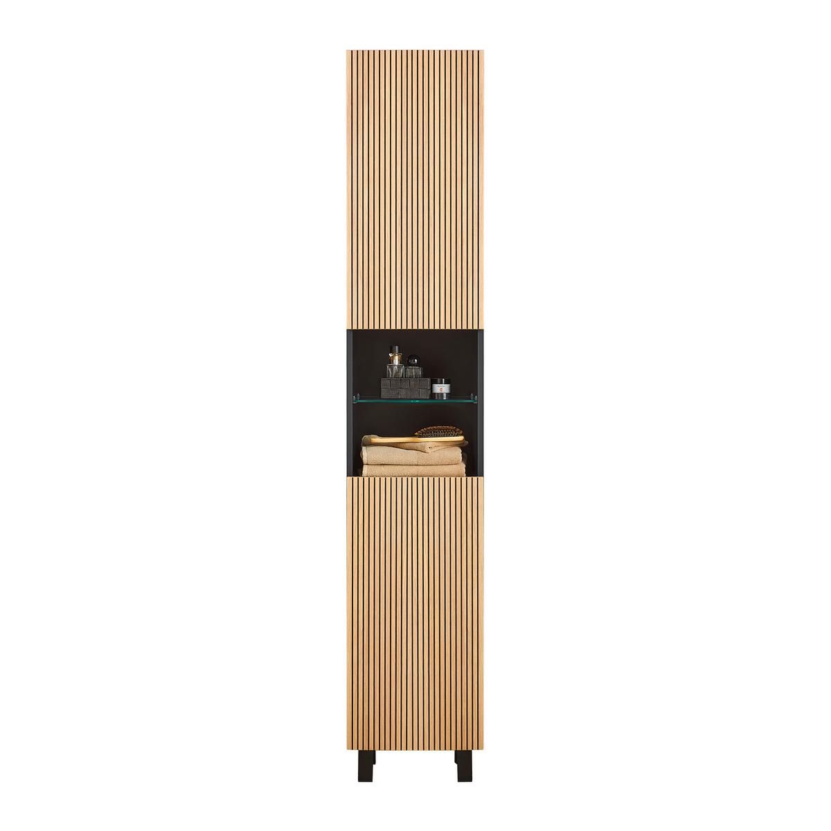 Visoki Element Venezia - boje hrasta/crna, Lifestyle, staklo/drvni materijal (35/195/32cm) - Mömax