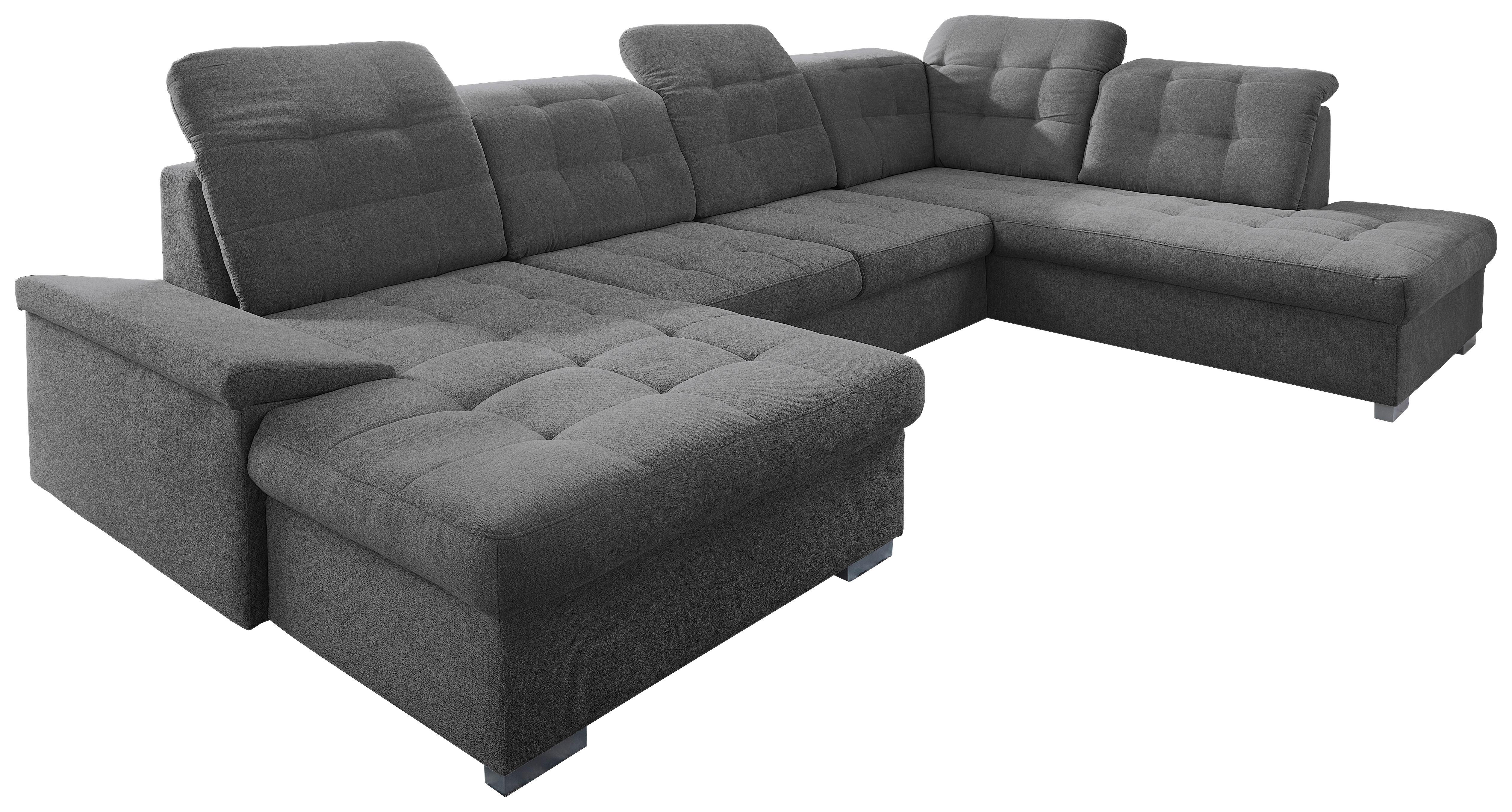 Wohnlandschaft Zira Anthrazit Nylon/Mikrofaser - Chromfarben/Anthrazit, Design, Holz/Kunststoff (169/330/212cm) - Livetastic