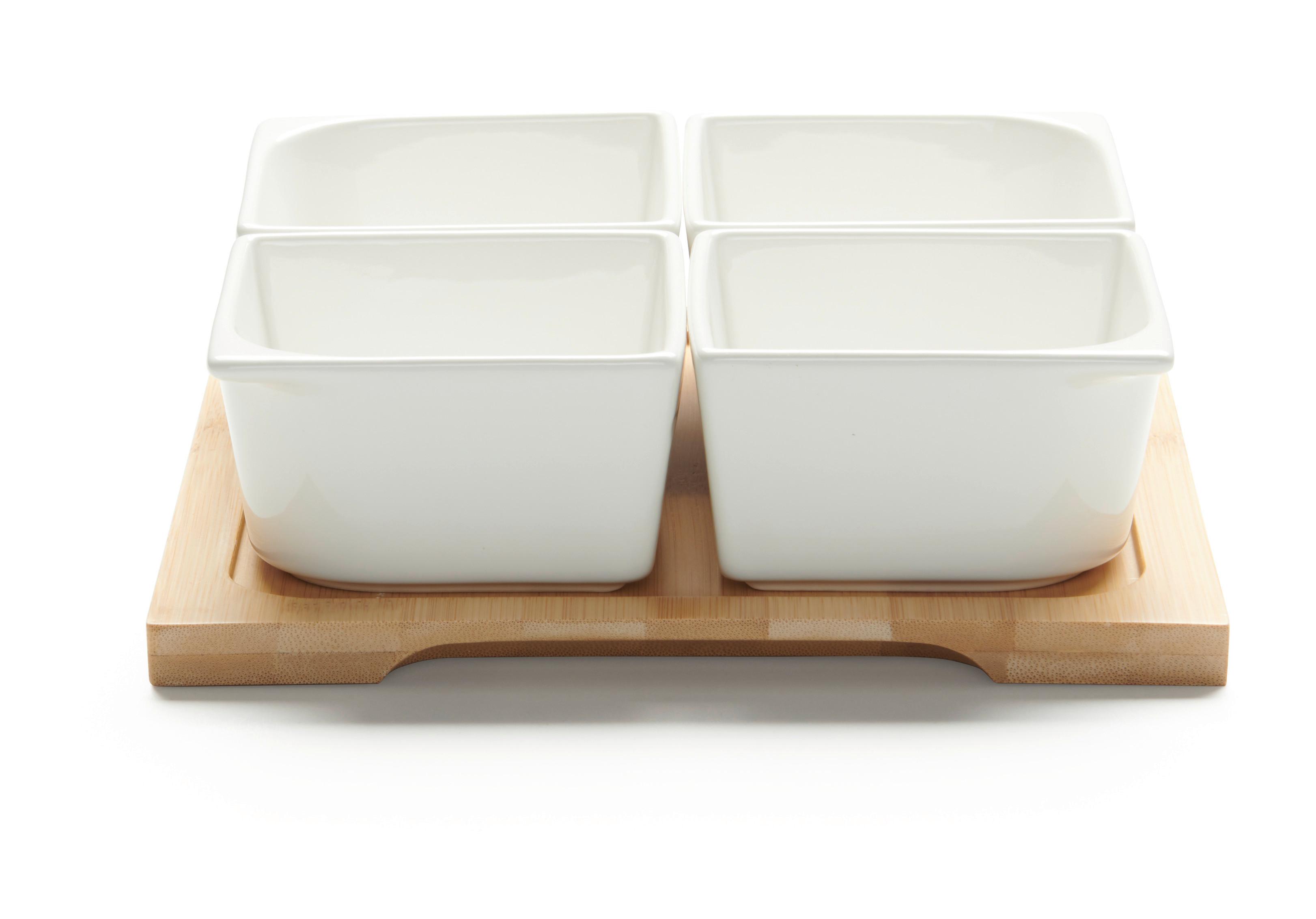 Snackschalenset Tapas 4 Weiss, 5-teilig - Weiss, Modern, Holz/Keramik (20/20/6cm) - Modern Living
