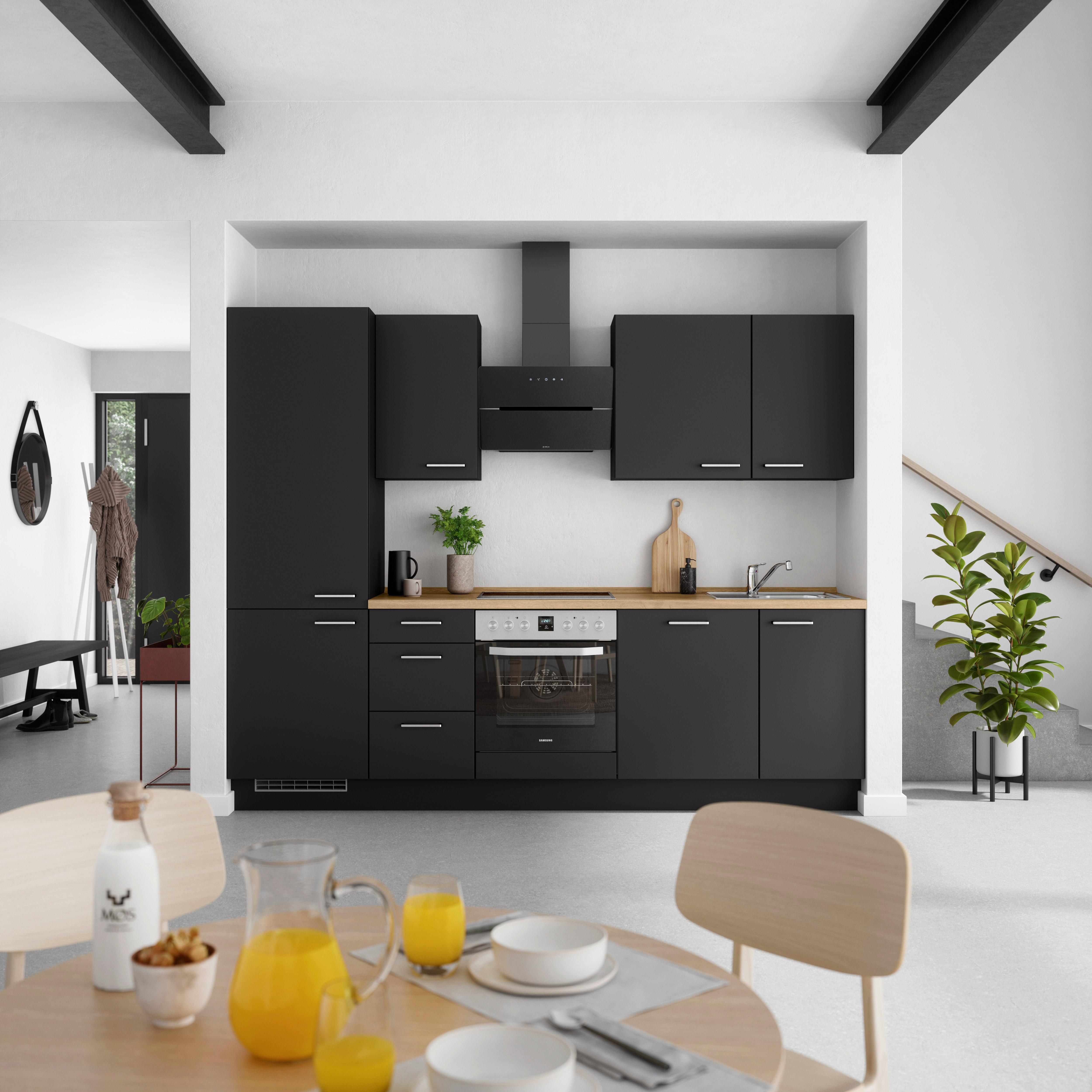 Küchenblock Touch High m. Geräten Schwarz - Edelstahlfarben/Eichefarben, MODERN, Holzwerkstoff/Metall (270cm) - Nobilia