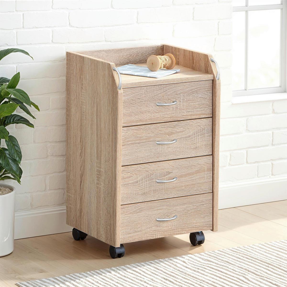 Rollcontainer Novi Sonoma Eiche - Silberfarben/Sonoma Eiche, Basics, Holzwerkstoff/Kunststoff (40/36/65cm) - MID.YOU