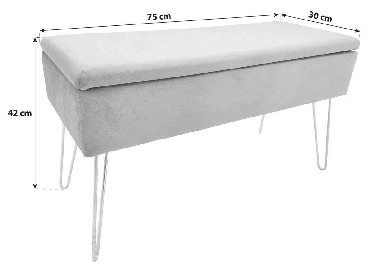 Hockerbank Scarlett Vlies Grau H: 42 cm inkl. Stauraum - Goldfarben/Grau, Design, Textil/Metall (75/42/30cm) - Echtwerk