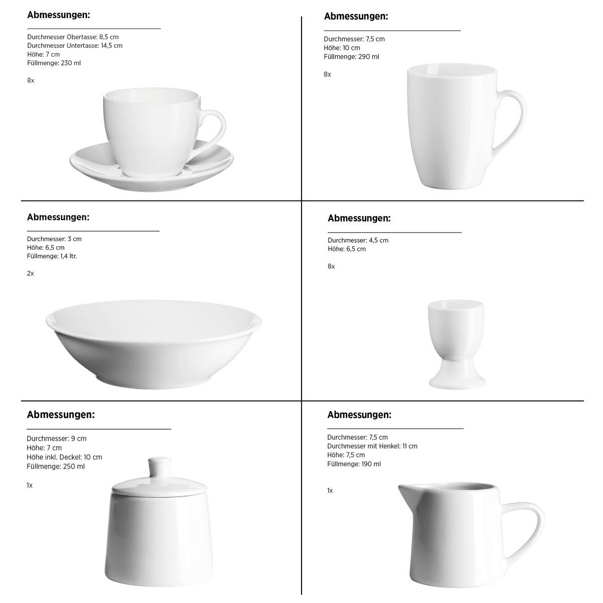 Kombiservice Barca aus Porzellan, 68-teilig - Weiß, Basics, Keramik - Mäser