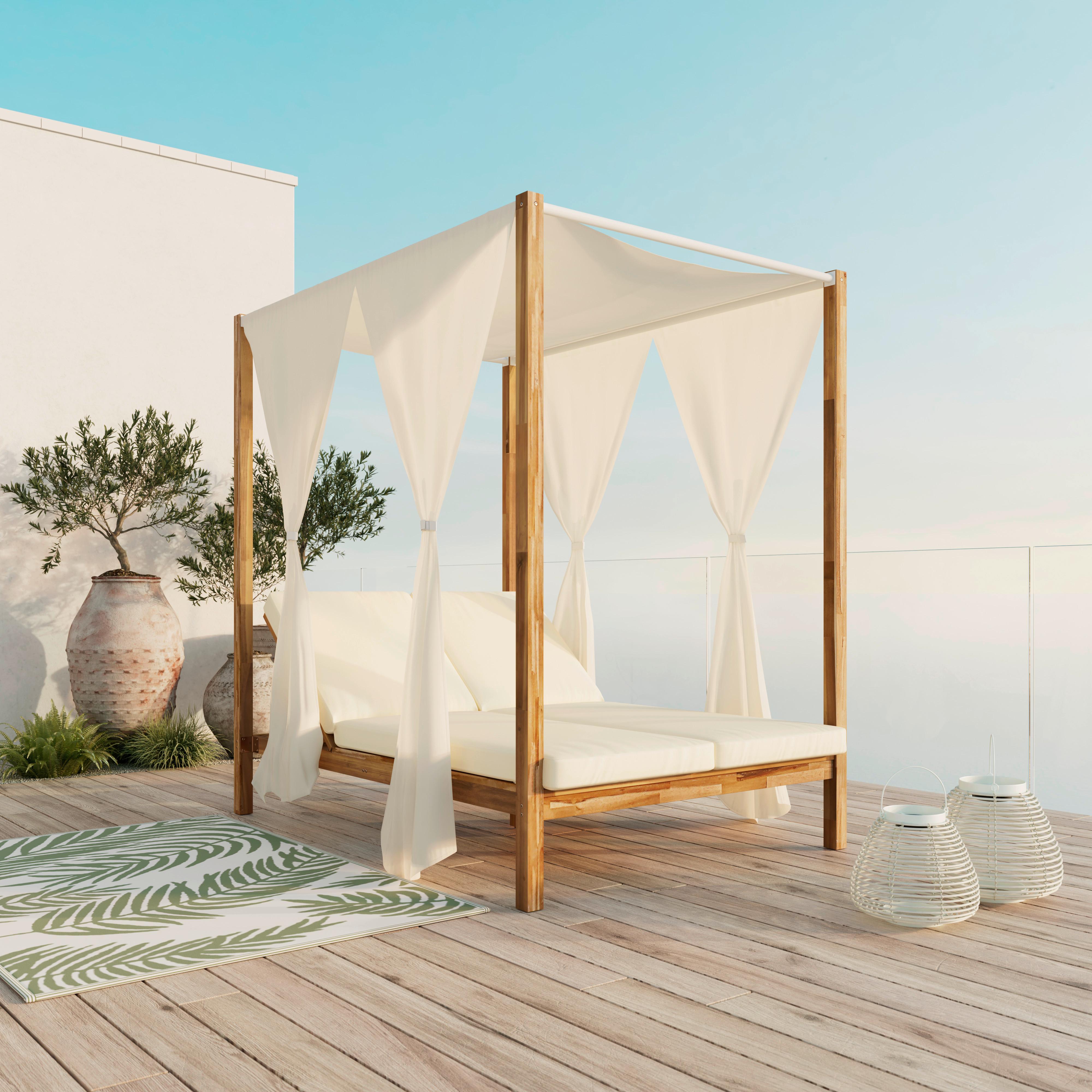 Sonneninsel Nicola Creme Holz/Outdoorstoff - Creme, MODERN, Holz/Textil (135,5/194,5/190cm) - Bessagi Garden