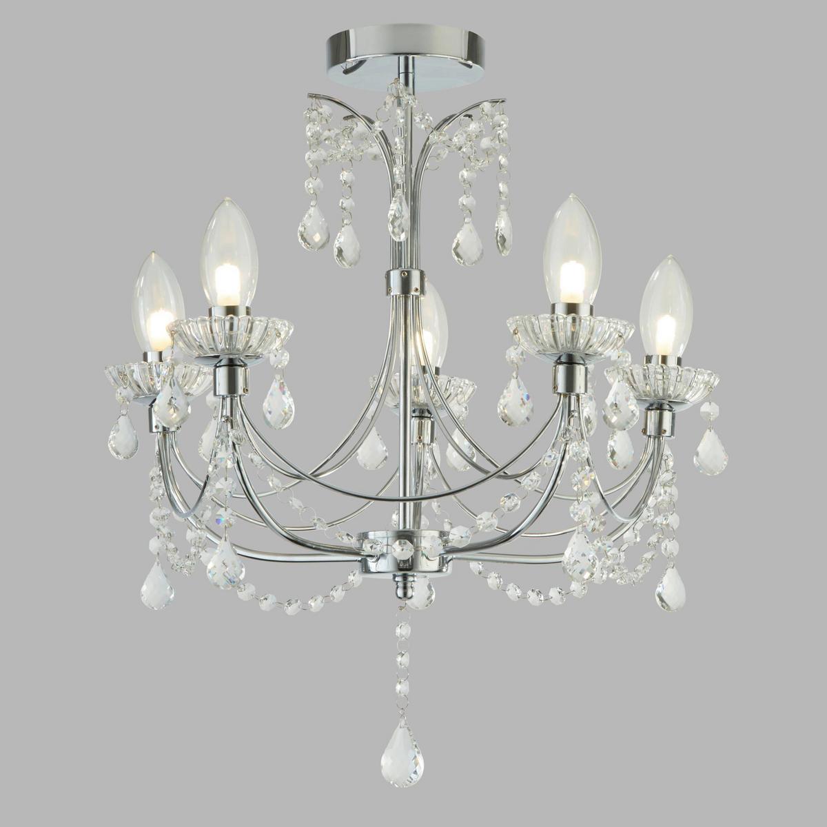 KRYSZTAŁOWA LAMPA WISZĄCA 9037-5CC - kolor chromowy, Design, metal/szkło (48/53.5cm)