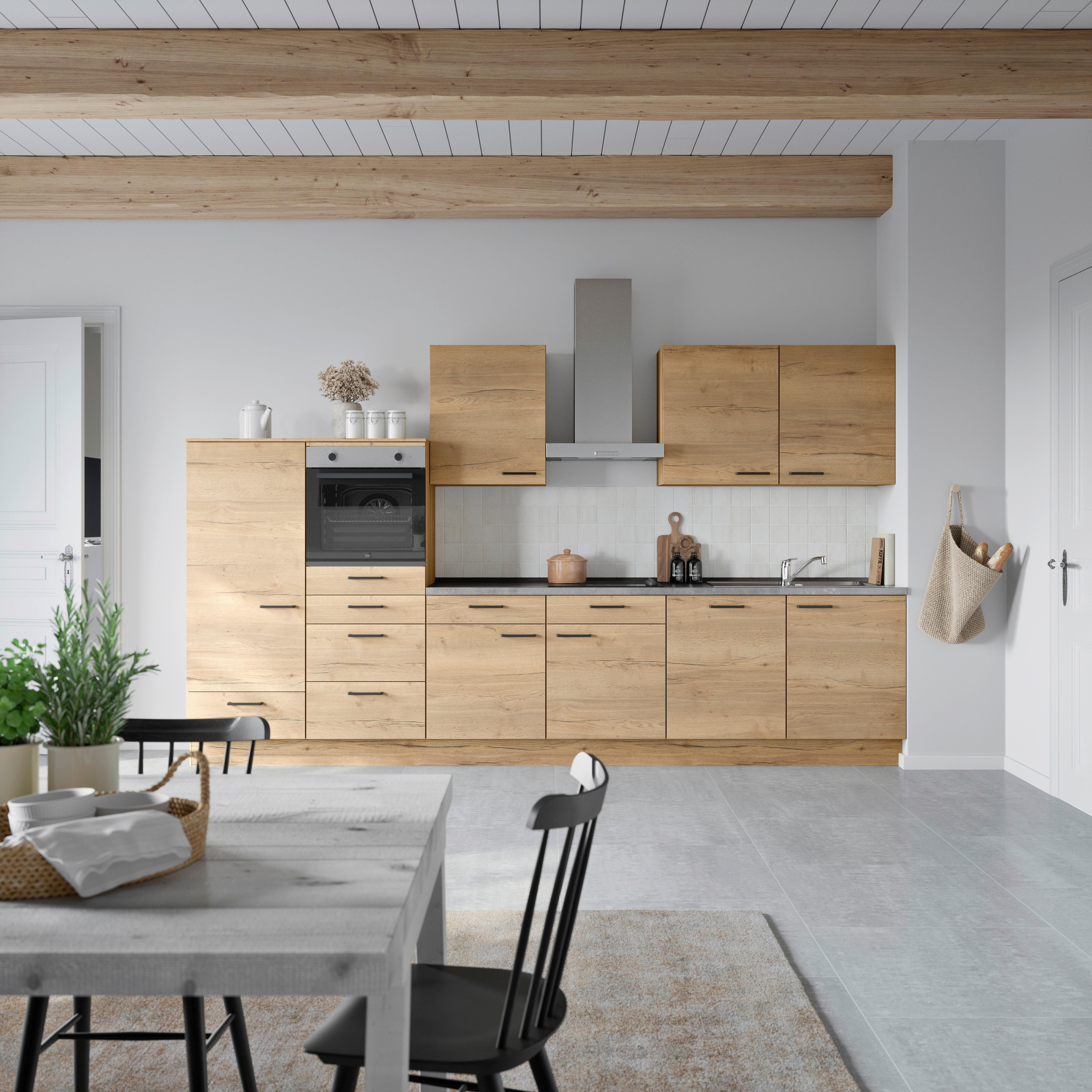 Küchenblock Structura Low m. Geräten Eiche - Schieferfarben/Eichefarben, MODERN, Holzwerkstoff/Metall (360cm) - Nobilia