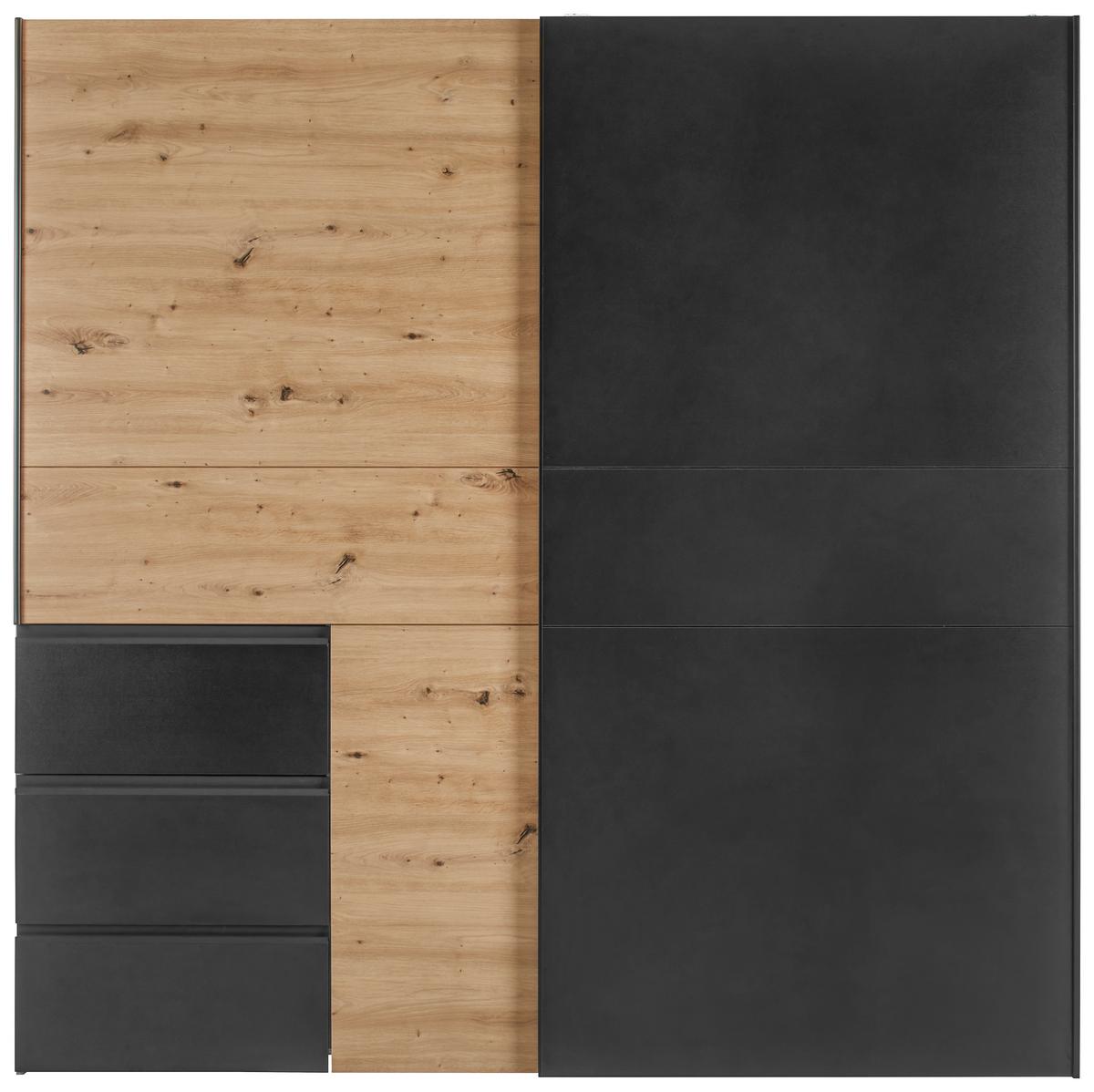 Schwebetürenschrank Racer Schwarz ca. 200,1x200,5x61,2cm - Eichefarben/Schwarz, KONVENTIONELL, Holzwerkstoff/Kunststoff (200,1/200,5/61,2cm) - Mömax