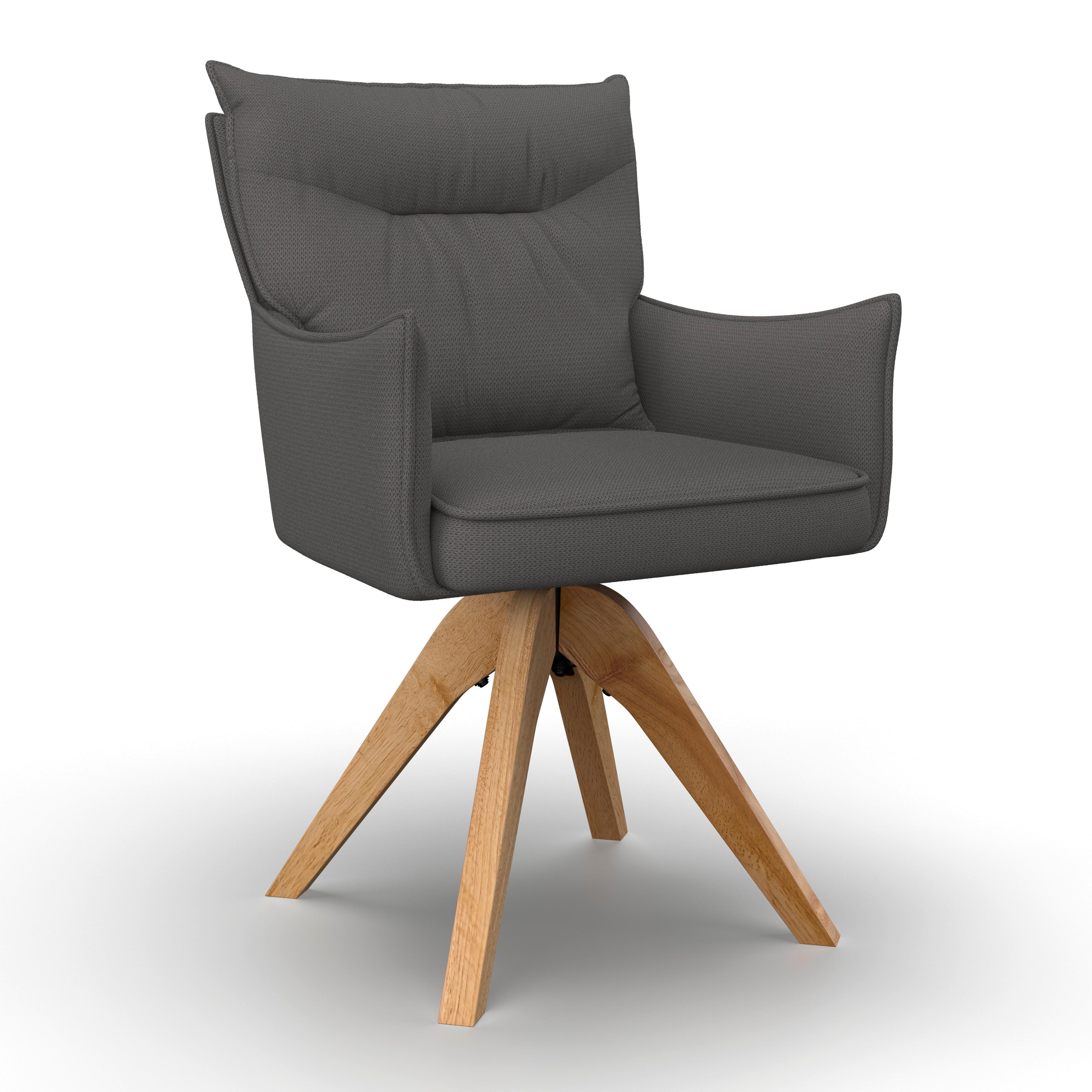 Armlehnstuhl Lorelei Grau Webstoff Drehbar Gepolstert - Naturfarben/Grau, MODERN, Holz/Textil (58/87/63cm) - Bessagi Home