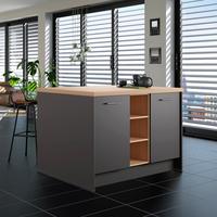 Kücheninsel IP1200 o. Geräte Graphitfarben - Edelstahlfarben/Eichefarben, Basics, Holzwerkstoff/Metall (123,4/91,8/96,6cm) - Impuls