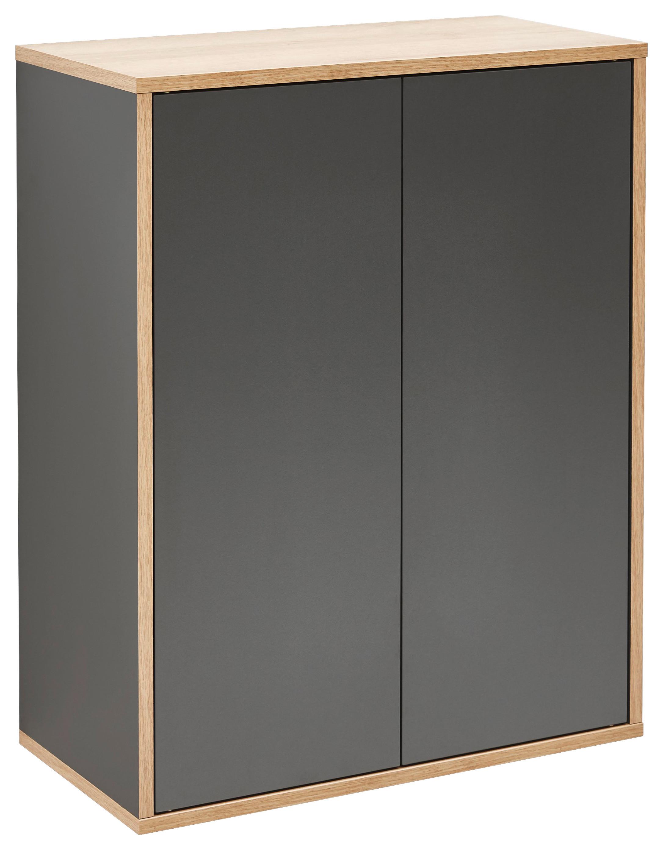 Midischrank "Finn" , anthrazit - Eichefarben/Anthrazit, MODERN, Glas/Holzwerkstoff (60/75/30,5cm) - MID.YOU