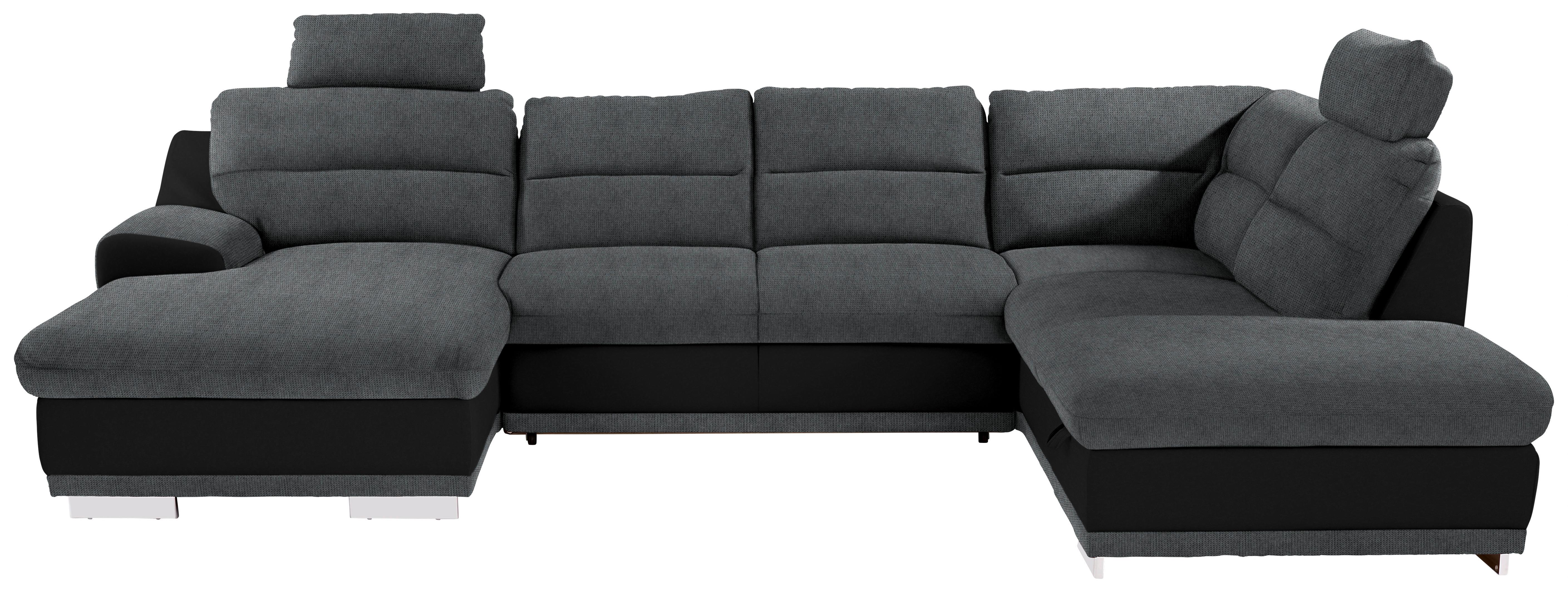 Sedežna Garnitura Seaside, Z Ležiščem, Predalom, Oblika U - barve kroma/siva, Konvencionalno, kovina/tekstil (165/334/218cm) - Premium Living