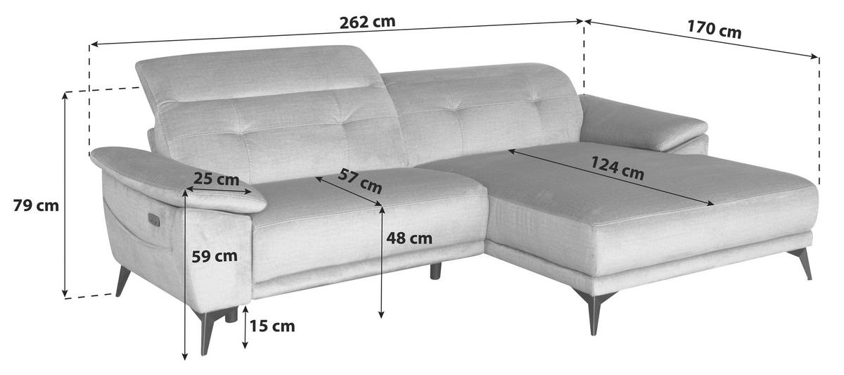 Canapea BONN - gri, Modern, lemn/metal (262/79/170cm)