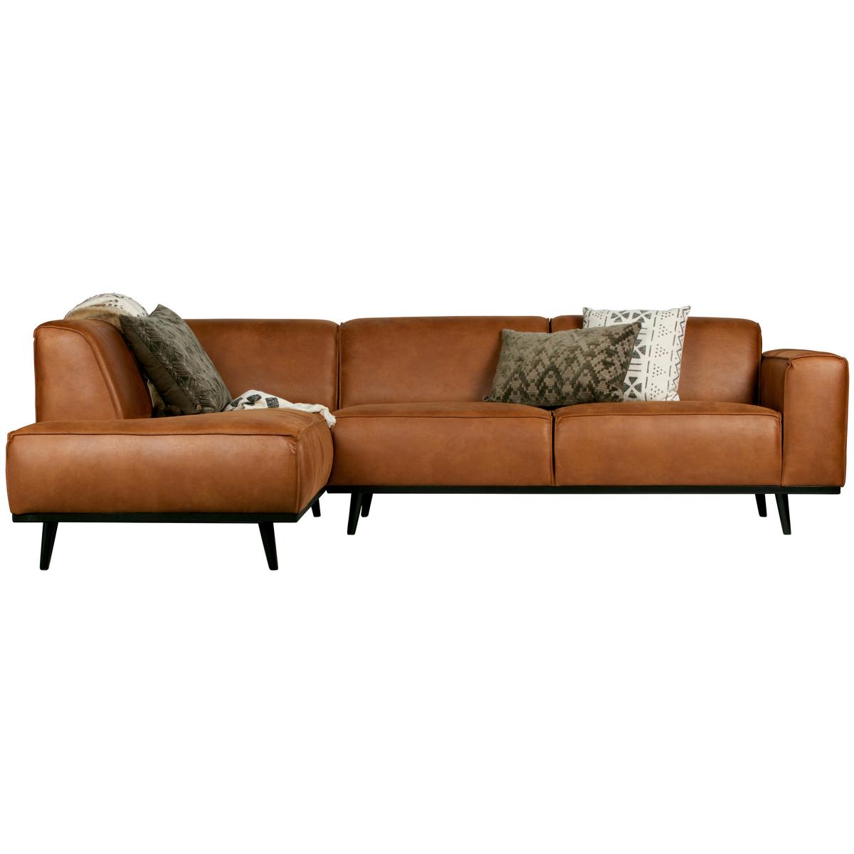 ECKSOFA Statement Cognac S: 210x274cm - Cognac/Schwarz, Design, Leder/Holz (210/274cm) - Livetastic