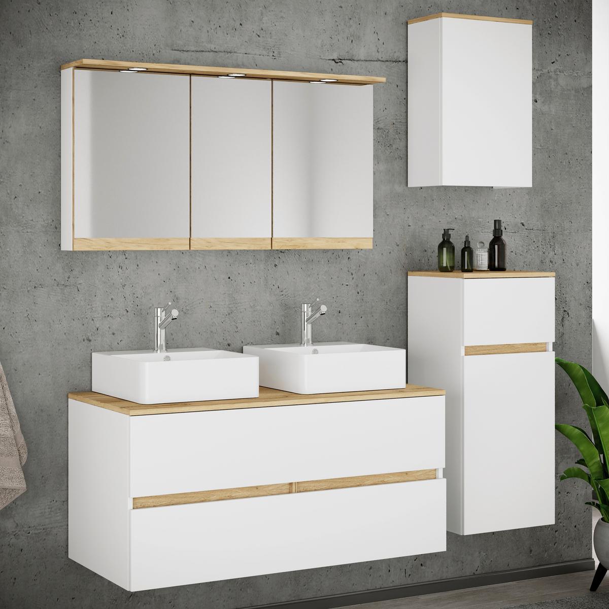 Badezimmer Cosila - Honigeiche/Weiss, Trend, Keramik/Holzwerkstoff (151cm) - MID.YOU