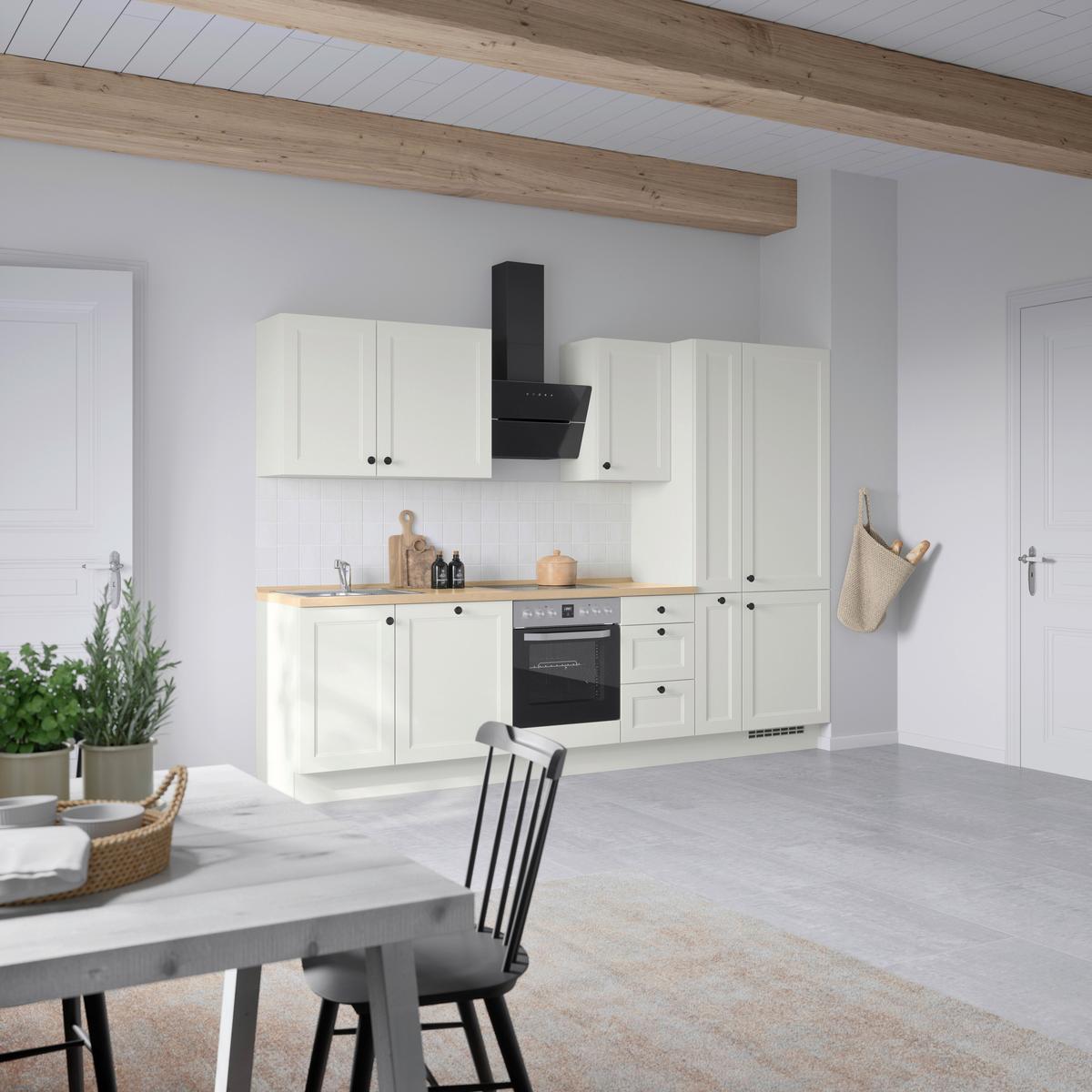 Küchenblock Cascada High m. Geräten Weiß - Eichefarben/Schwarz, MODERN, Holzwerkstoff/Metall (300cm) - Nobilia