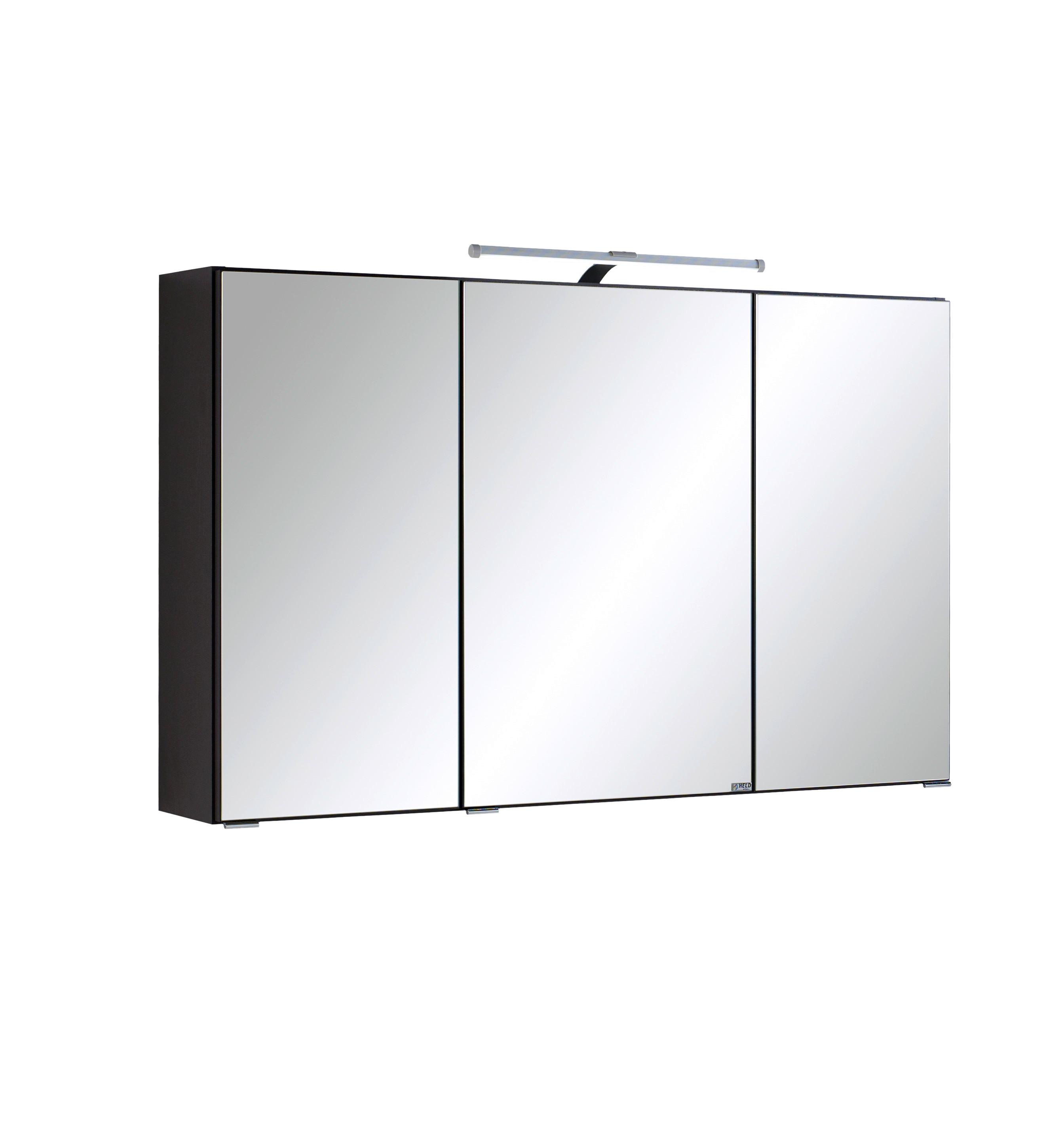 Spiegelschrank Cardiff 3-türig ca. 100x64 cm Graphitfarben - Chromfarben, KONVENTIONELL, Glas/Holzwerkstoff (100/64/20cm) - Held