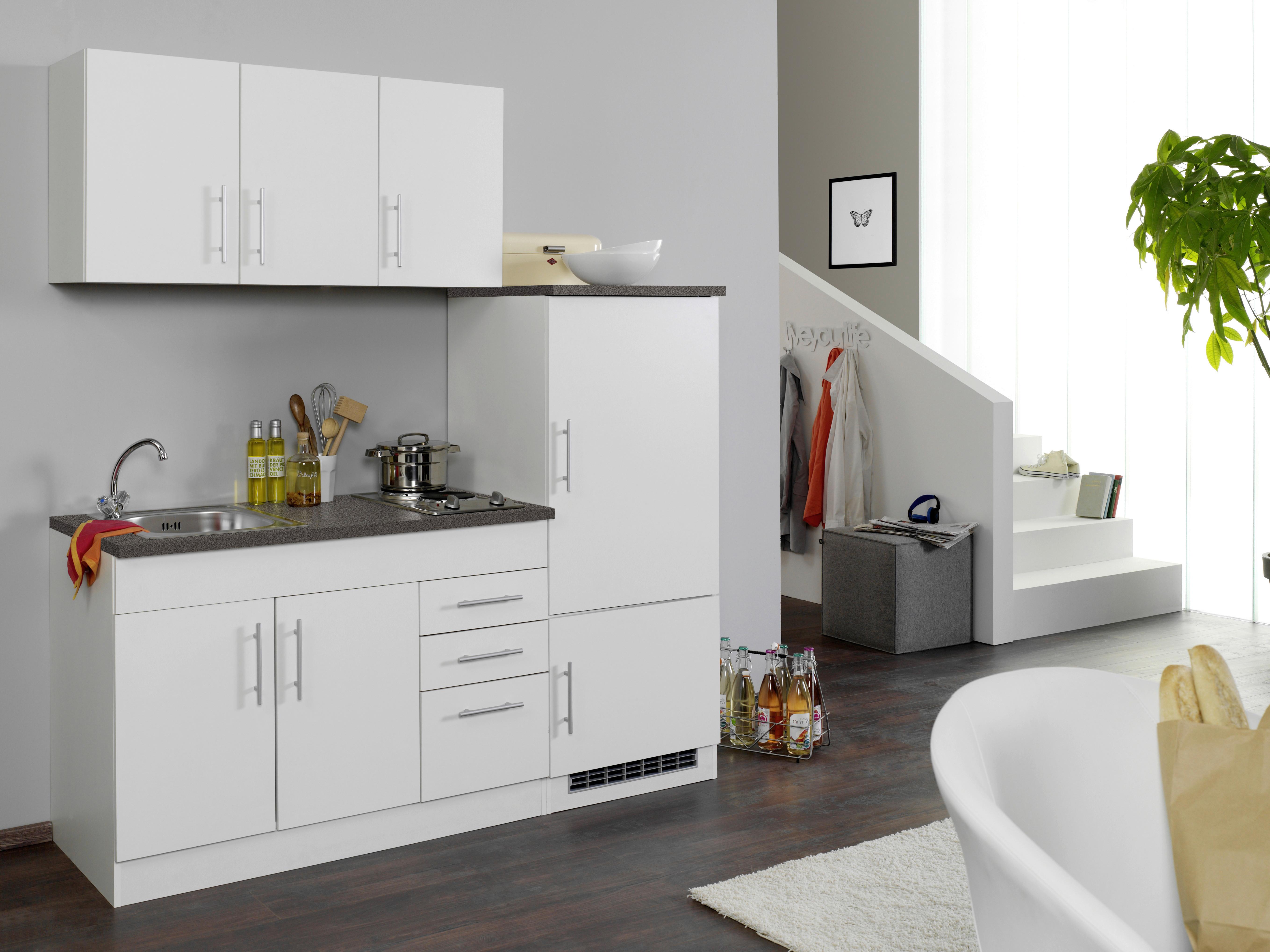 Küchenblock Toronto I m. Geräten Weiß - Chromfarben/Graphitfarben, MODERN, Holzwerkstoff/Metall (180cm) - Held