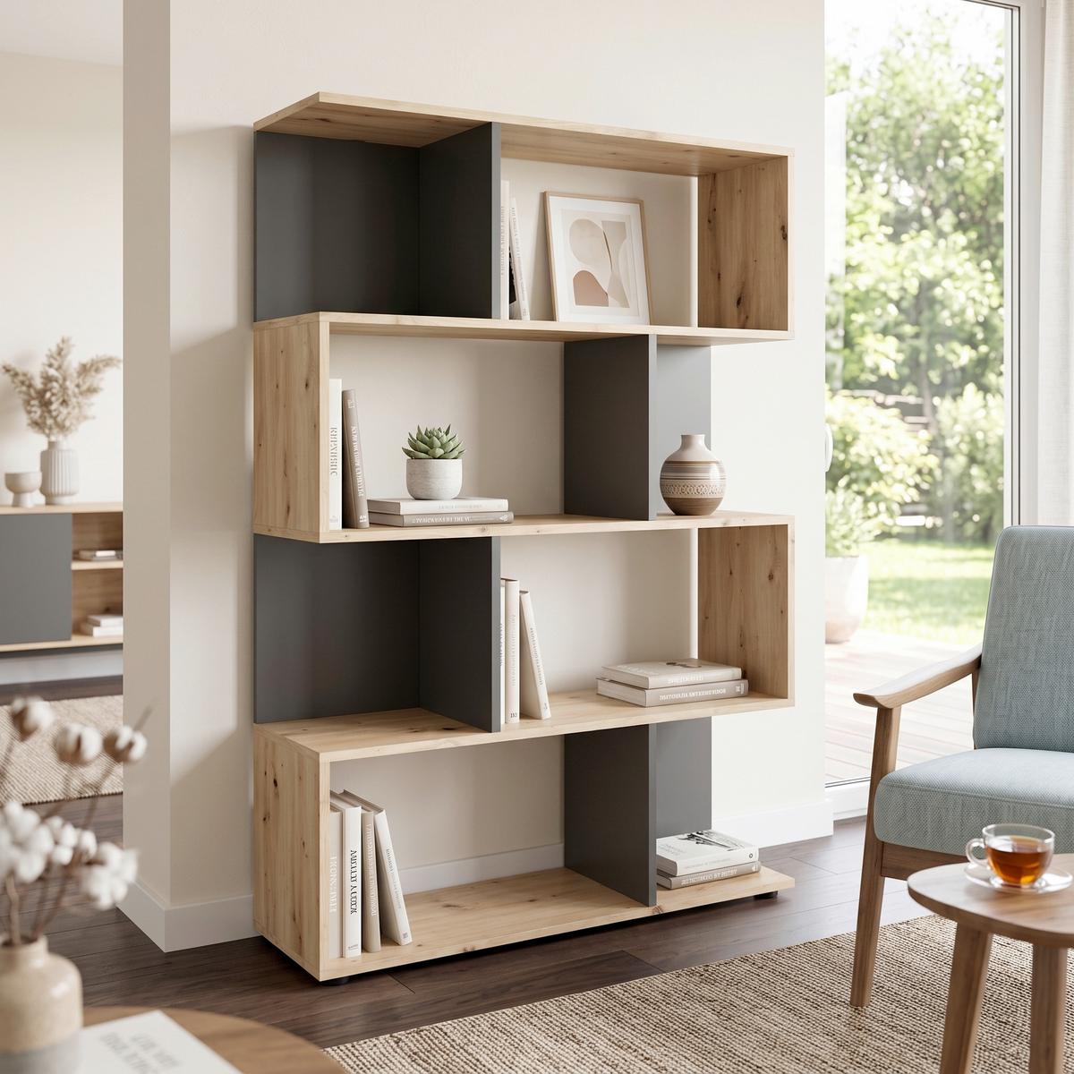 Regal Shelfy 8 Fächer ca. 103x146 cm Grau/Eiche - Eiche Artisan/Grau, MODERN, Holzwerkstoff (103/146/36cm) - MID.YOU
