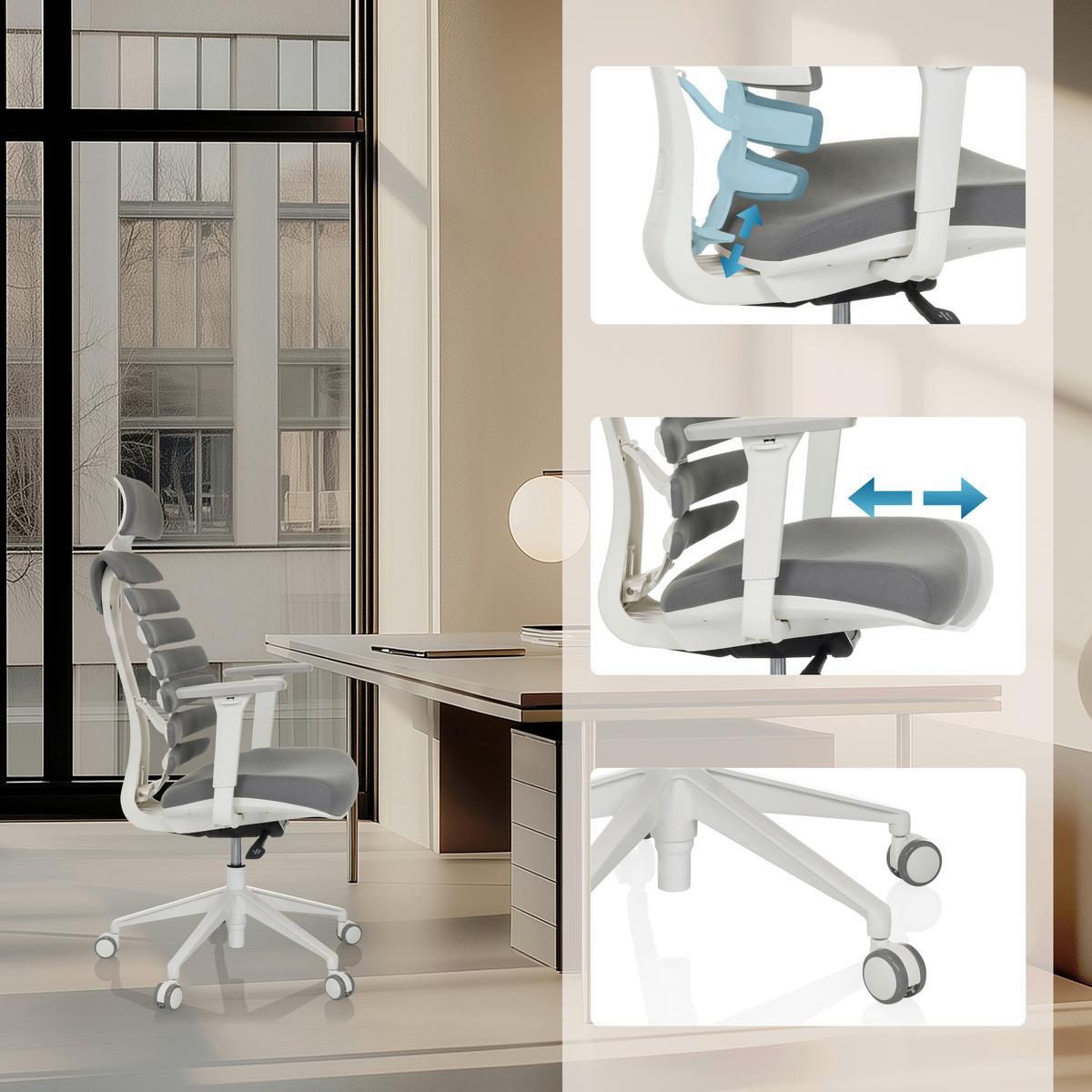 Pisarniški Stol Ergo Line W, Siva - temno siva/bela, Moderno, umetna masa/tekstil (67/116 - 133/65cm) - MID.YOU