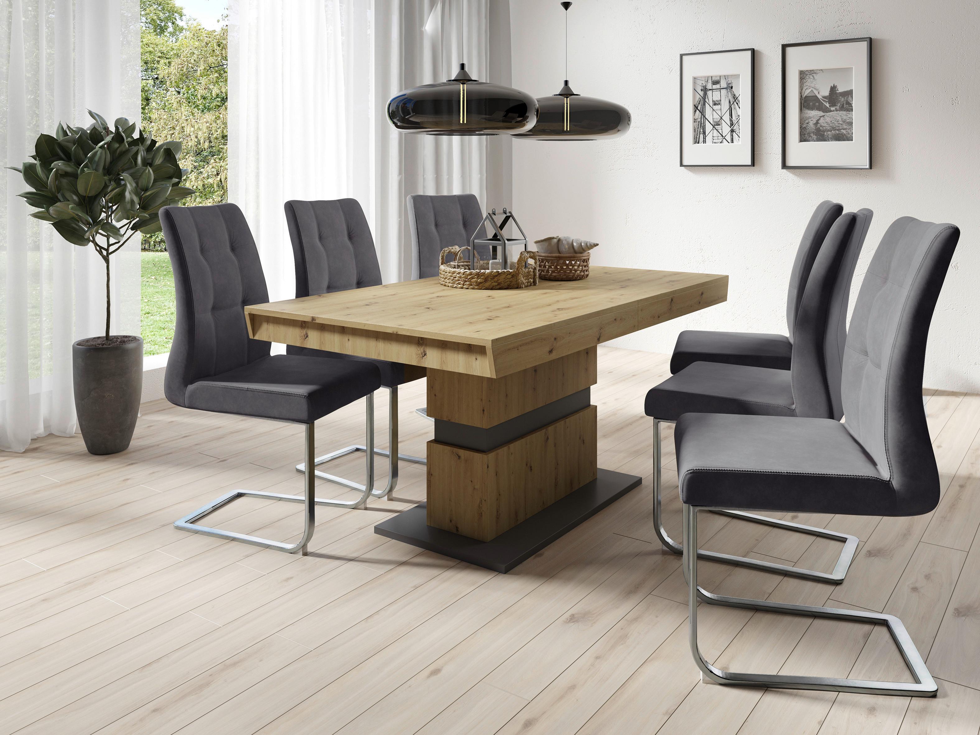 Esstisch ausziehbar Matthew 160-215x90cm Eiche Dekor/Grau - Dunkelgrau/Eiche Artisan, MODERN, Holzwerkstoff (160/90/75cm) - MID.YOU