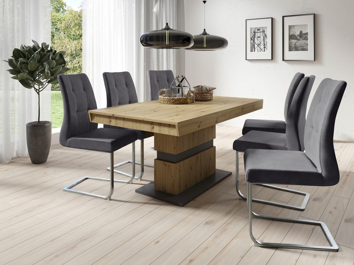 Esstisch ausziehbar Matthew 160-215x90cm Eiche Dekor/Grau - Dunkelgrau/Eiche Artisan, MODERN, Holzwerkstoff (160/90/75cm) - MID.YOU