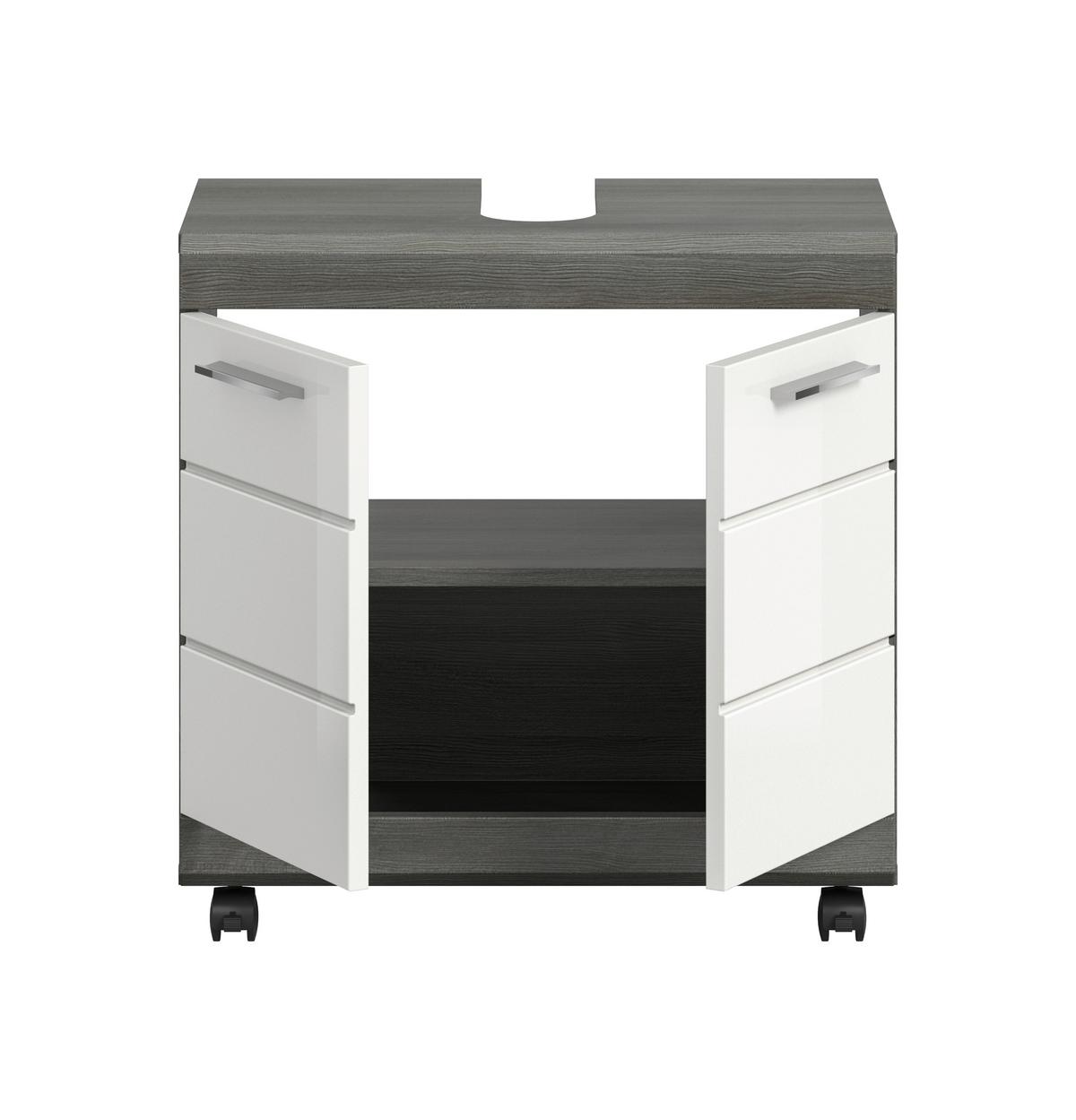Waschbeckenunterschrank Scout Grau/Weiß Hochglanz - Weiß Hochglanz/Silberfarben, Trend, Holzwerkstoff/Kunststoff (60/60/34cm) - MID.YOU