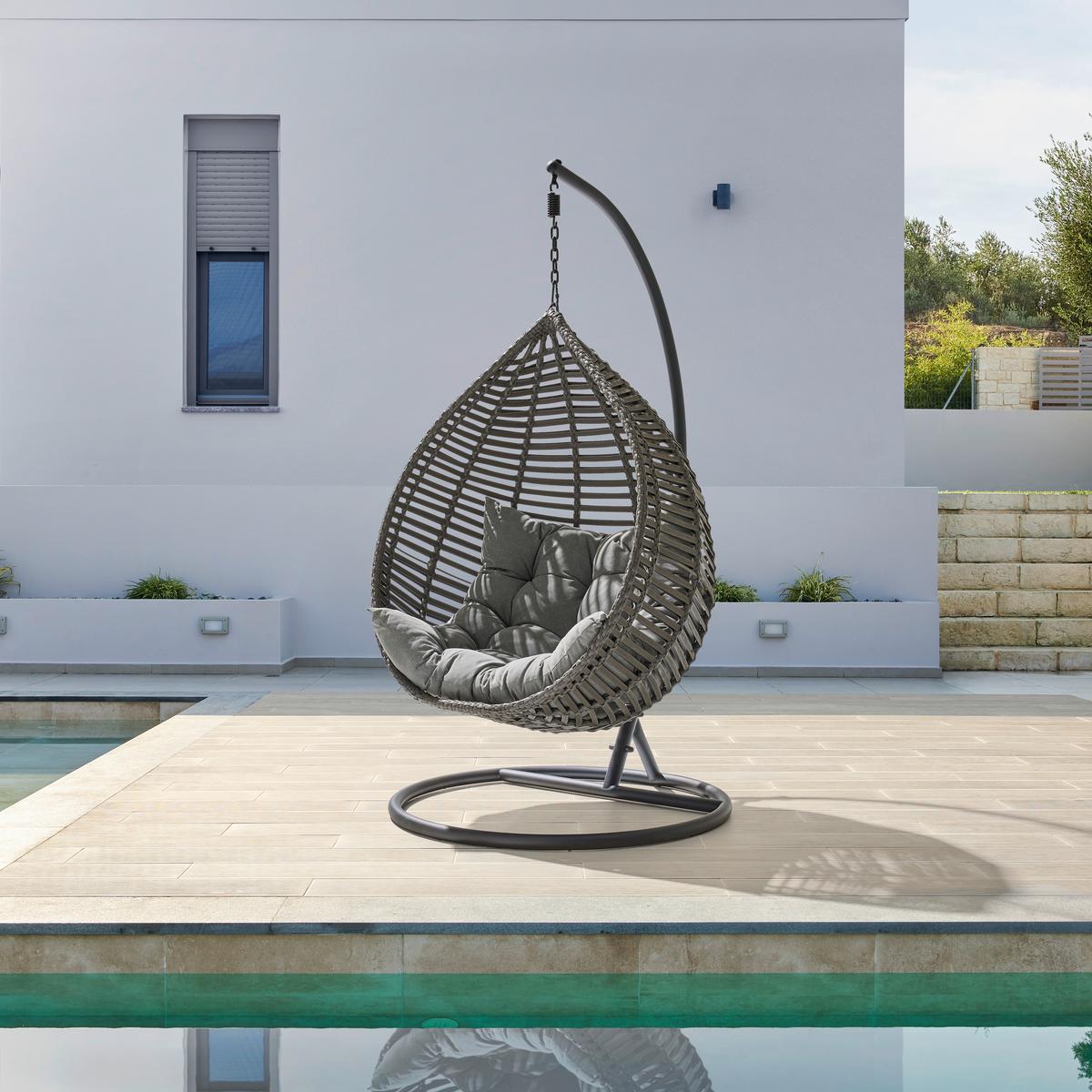 Fotoliu suspendat Nancy - gri închis/negru, Modern, plastic/metal (105/196/120cm) - Bessagi Garden