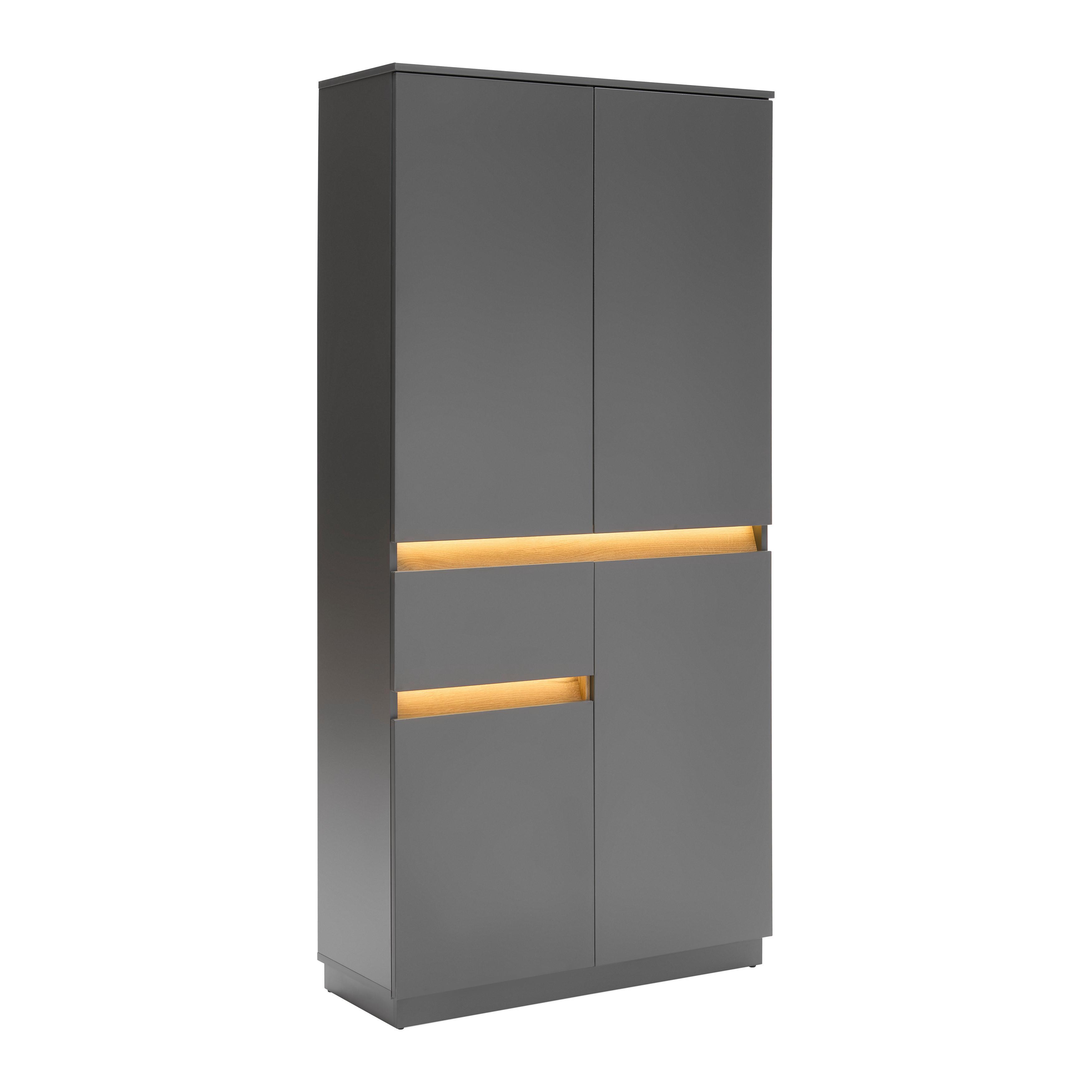 Vitrine Samu Anthrazit/Eichefarben - Eichefarben/Anthrazit, MODERN, Holzwerkstoff/Kunststoff (90/186/35cm) - Mömax