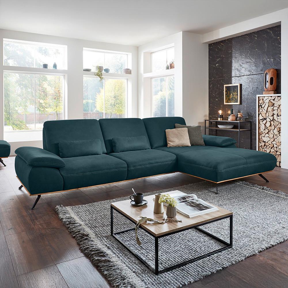 Wohnlandschaft Erling Dunkelblau - Beige/Schwarz, MODERN, Leder/Metall (322/89/187cm) - Premium Living