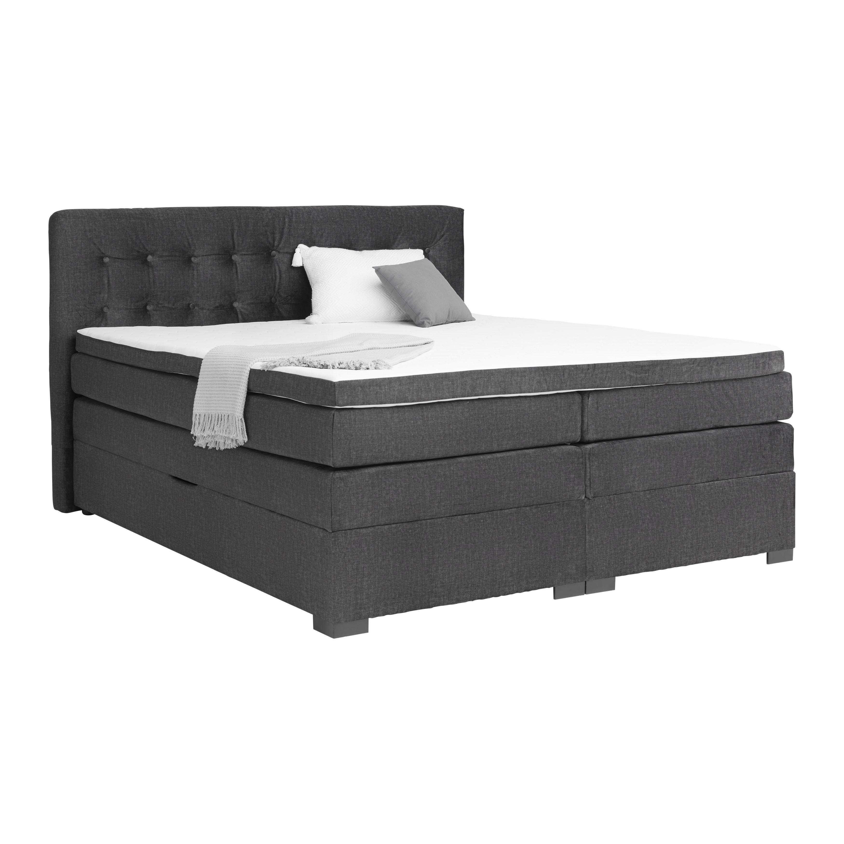 Boxspringbett Madeira in Anthrazit ca. 160x200cm - Anthrazit/Schwarz, KONVENTIONELL, Textil (160/200cm) - Premium Living