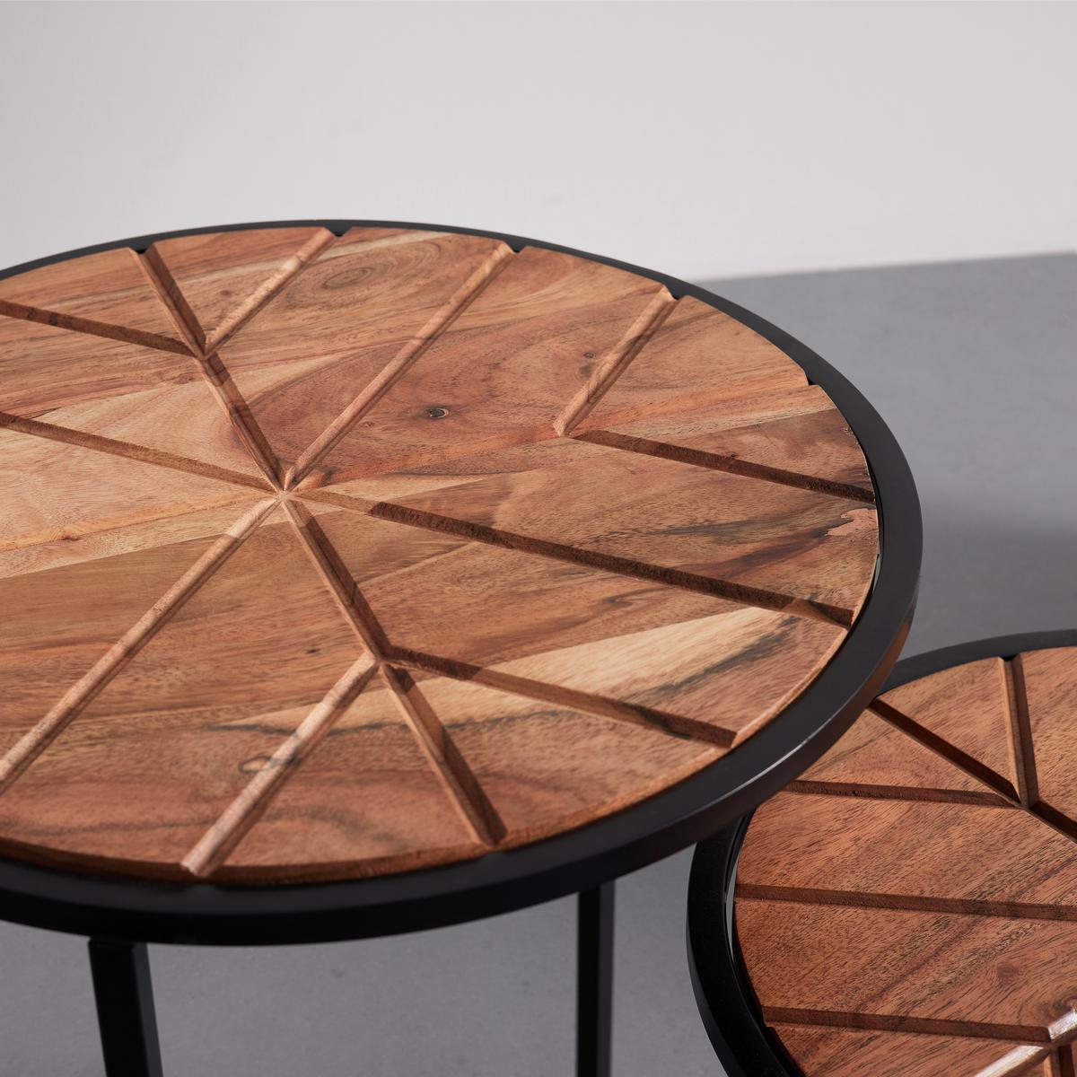 Kisasztalszett Amira - akáciaszínű/fekete, Modern, fa/fém (33-40/40-50cm) - Mömax