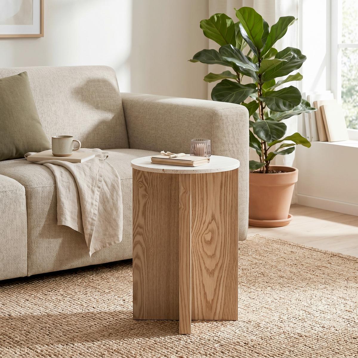 Beitstelltisch Matera Naturfarben - Naturfarben, MODERN, Holzwerkstoff/Stein (34/54cm) - Based