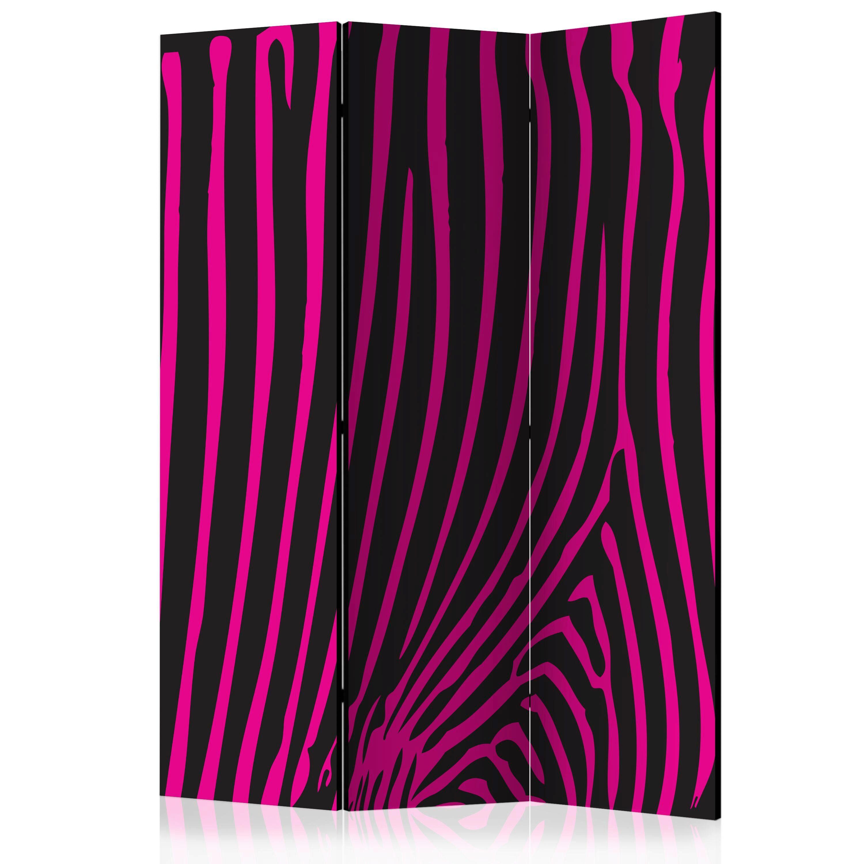 Paravan Zebra Pattern Pink, 3-Delni, Dvostranski - pink/črna, Basics, tekstil/les (135/172/3cm) - artgeist