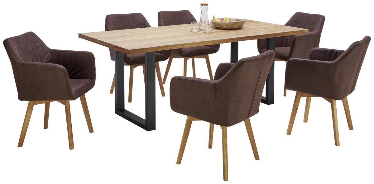 Masă sufragerie Rockford - culoare lemn stejar/negru, Modern, lemn/metal (200/77/100cm)