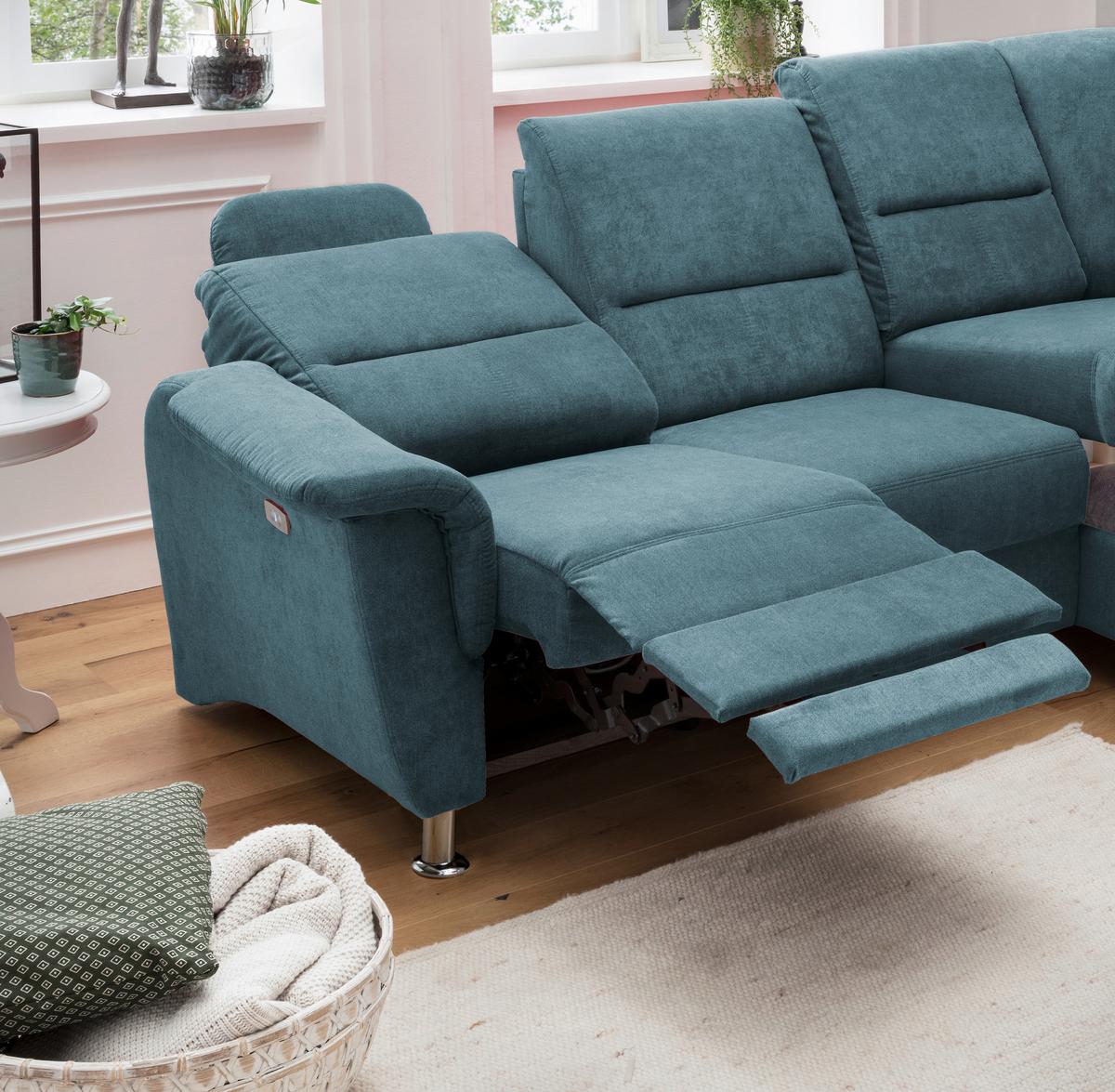Wohnlandschaft Parole Hellblau Mikrofaser - Chromfarben, KONVENTIONELL, Textil/Metall (231/184cm) - Livetastic
