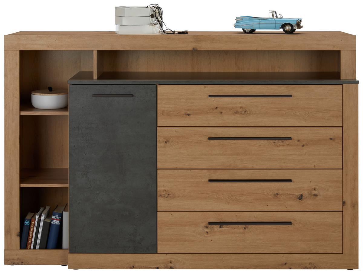 Comoda cu usi Chanton - gri închis/culoare lemn stejar, Modern, plastic/metal (161/107/43cm) - Mömax