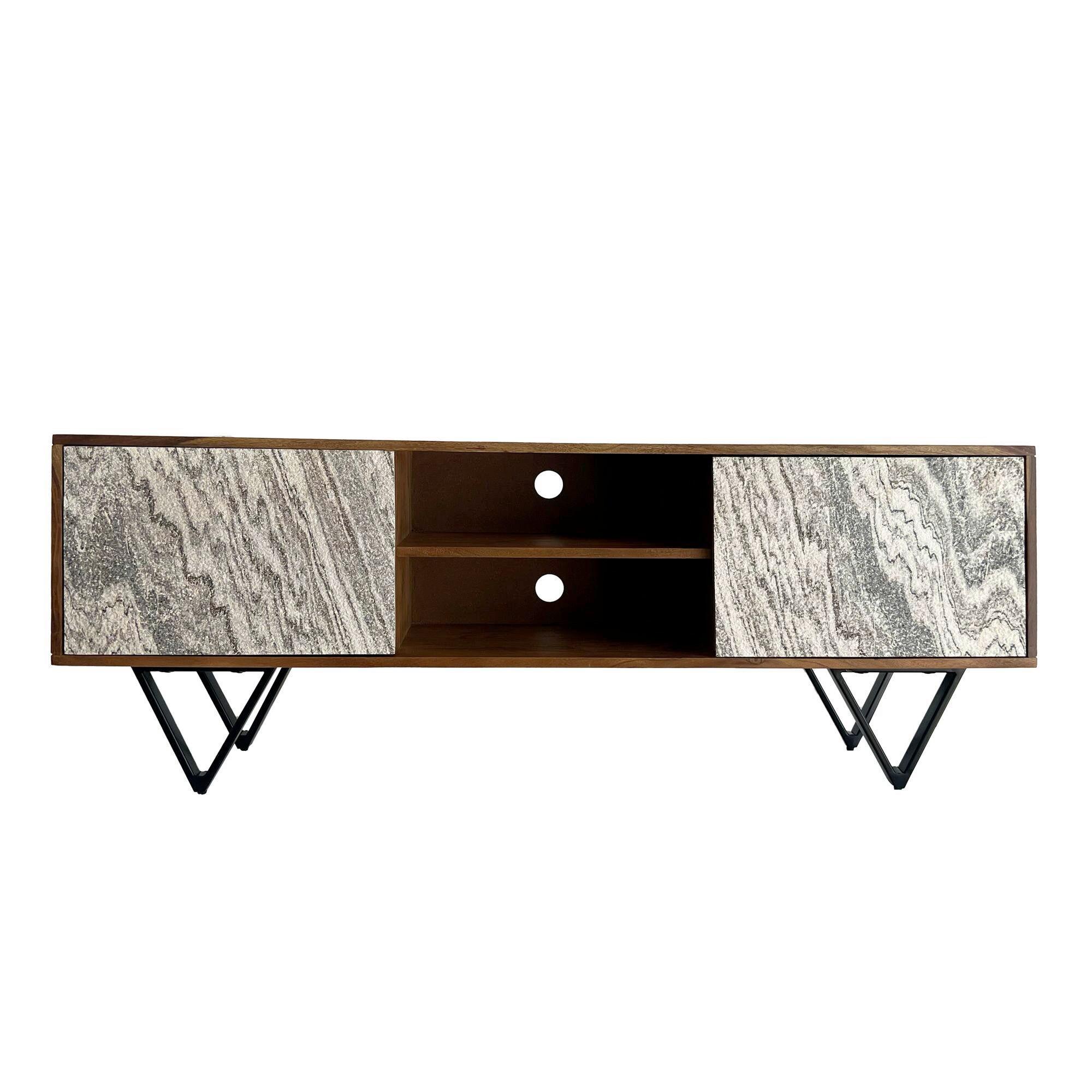 Nizka Omarica Sheesham, Pravi Les - črna/bela, Natur, kovina/les (150/56/35cm) - Livetastic