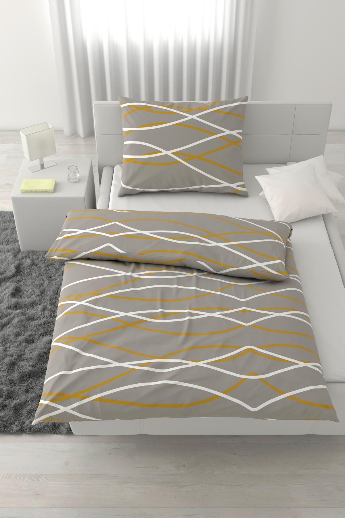 Posteljina Welle 140x200/60x80cm - siva/zlatne boje, Moderno, tekstil (140/200cm) - Mömax