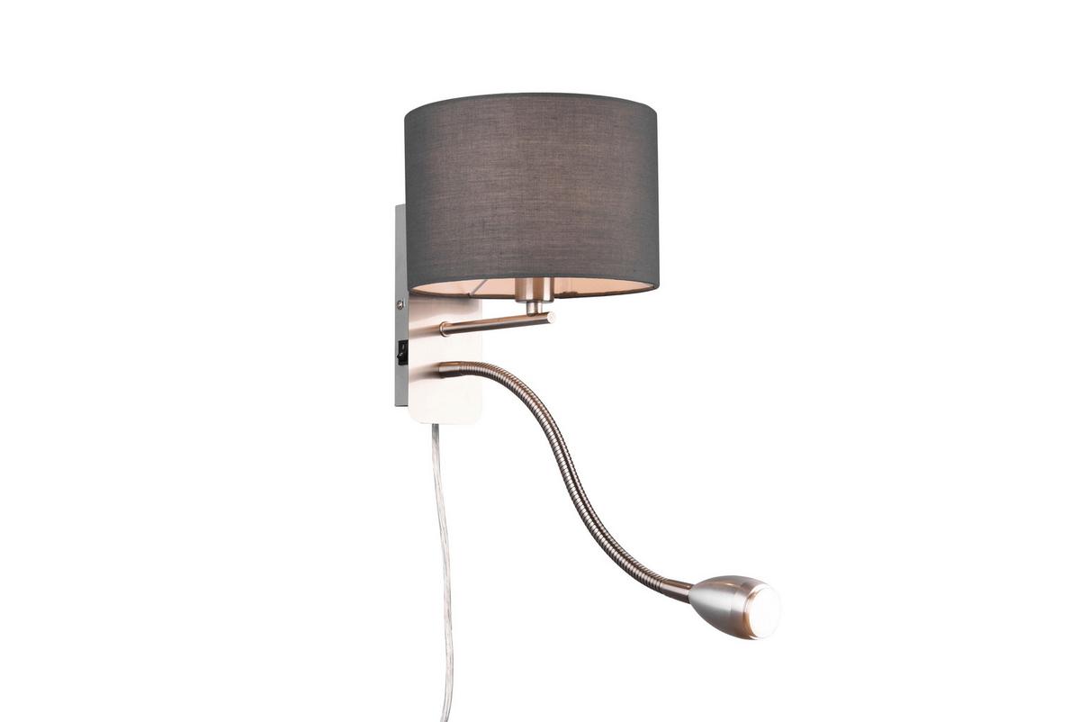 Wandleuchte Hotel in Grau/Nickel max. 3,1 Watt - Grau/Nickelfarben, Design, Textil/Metall (20/23cm) - Trio Leuchten