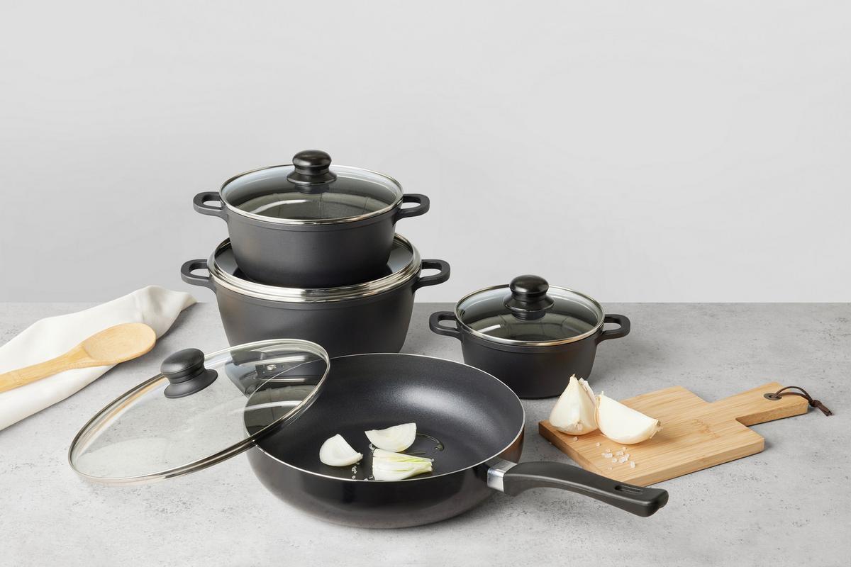 Kochtopfset Mia Schwarz, 6-teilig - Klar/Transparent, Konventionell, Glas/Kunststoff - Mömax