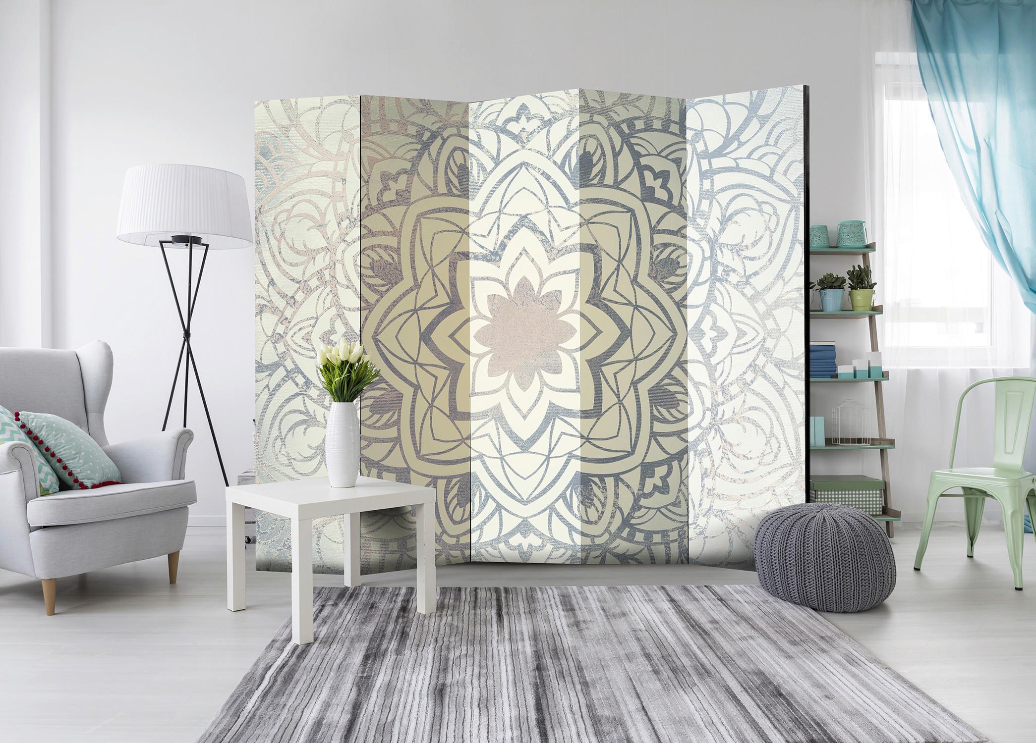 Paravan Winter Mandala I, 5-Delni, Enostranski - siva/bež, Basics, tekstil/les (225/172/3cm) - artgeist