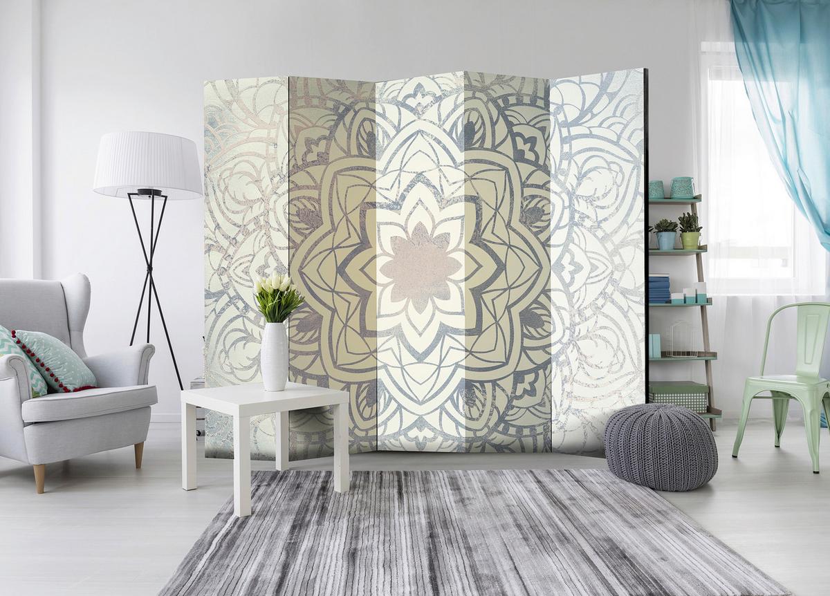 Paravan Winter Mandala I, 5-Delni, Enostranski - siva/bež, Basics, tekstil/les (225/172/3cm) - artgeist