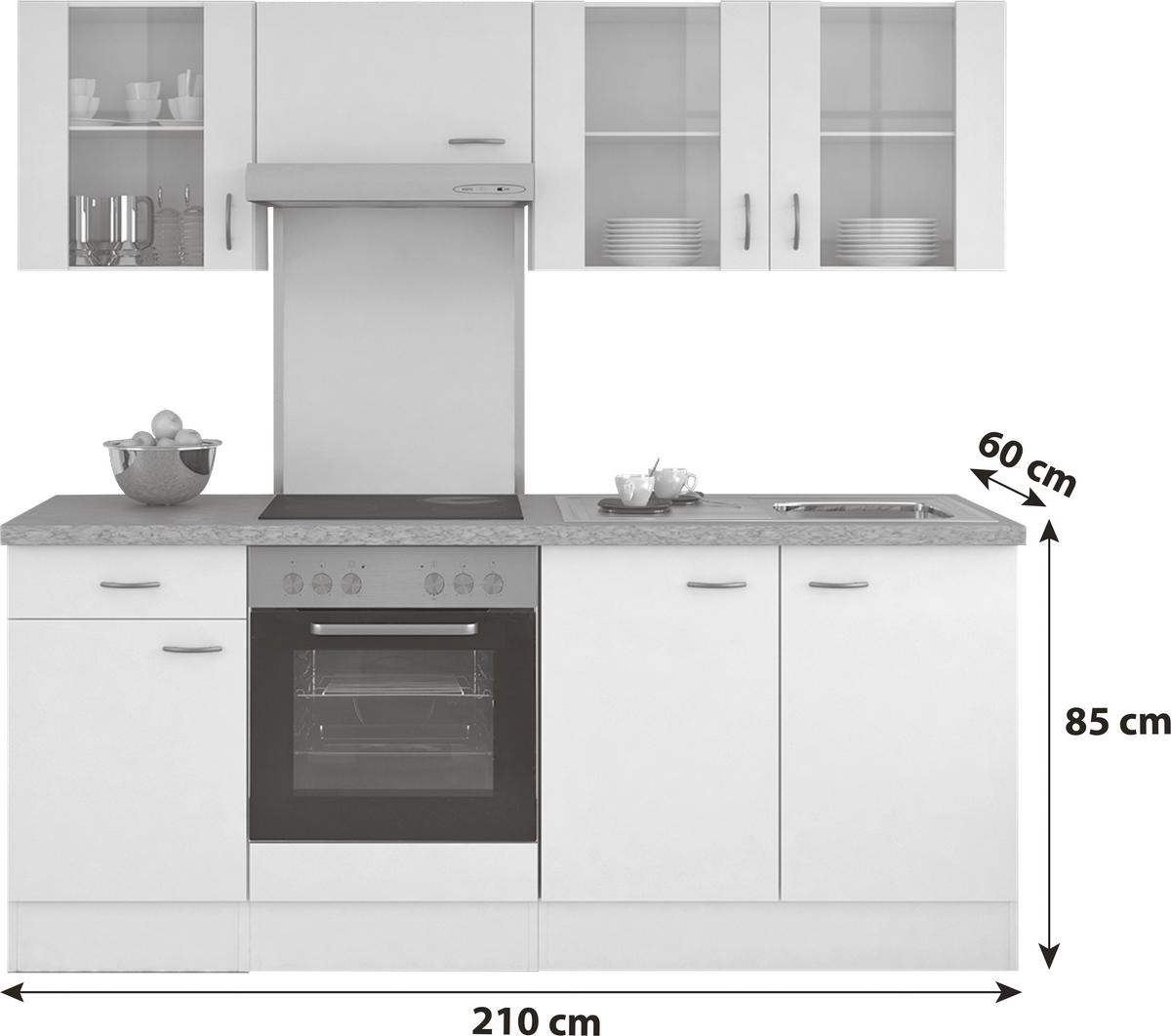 Kuhinjski Blok Brez Aparatov Wito, Bela - barve nerjavečega jekla/bela, Konvencionalno, umetna masa/leseni material (210cm) - FlexWell